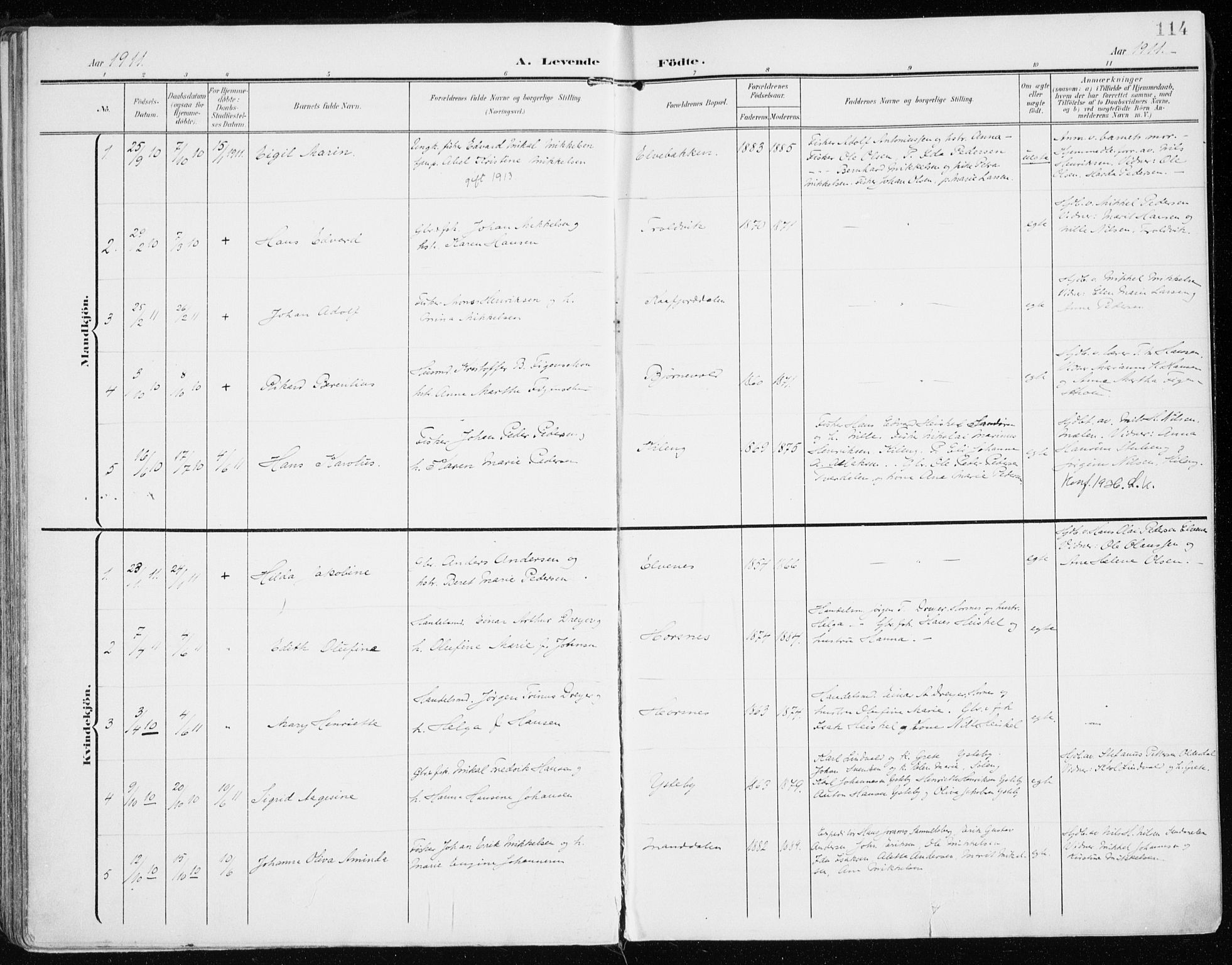 Lyngen sokneprestembete, AV/SATØ-S-1289/H/He/Hea/L0011kirke: Parish register (official) no. 11, 1903-1913, p. 114