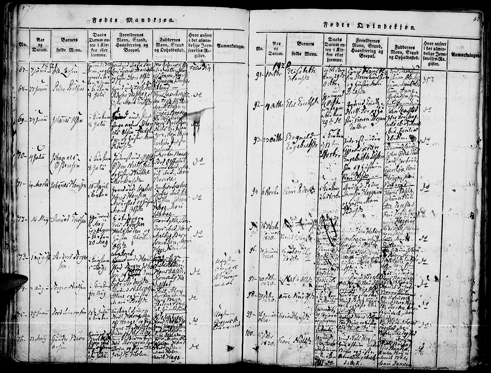 Fron prestekontor, AV/SAH-PREST-078/H/Ha/Haa/L0002: Parish register (official) no. 2, 1816-1827, p. 65