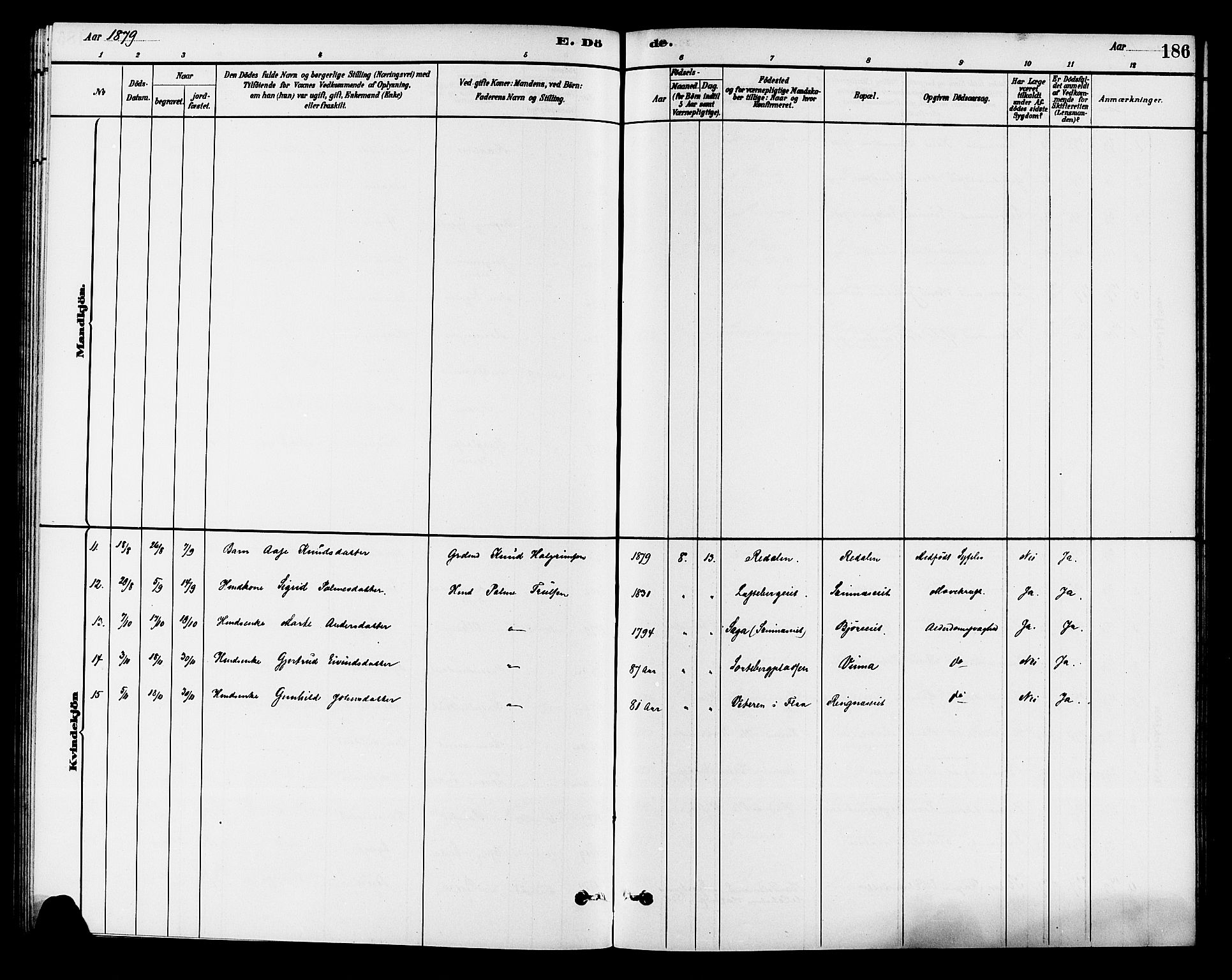 Krødsherad kirkebøker, AV/SAKO-A-19/G/Ga/L0001: Parish register (copy) no. 1, 1879-1893, p. 186