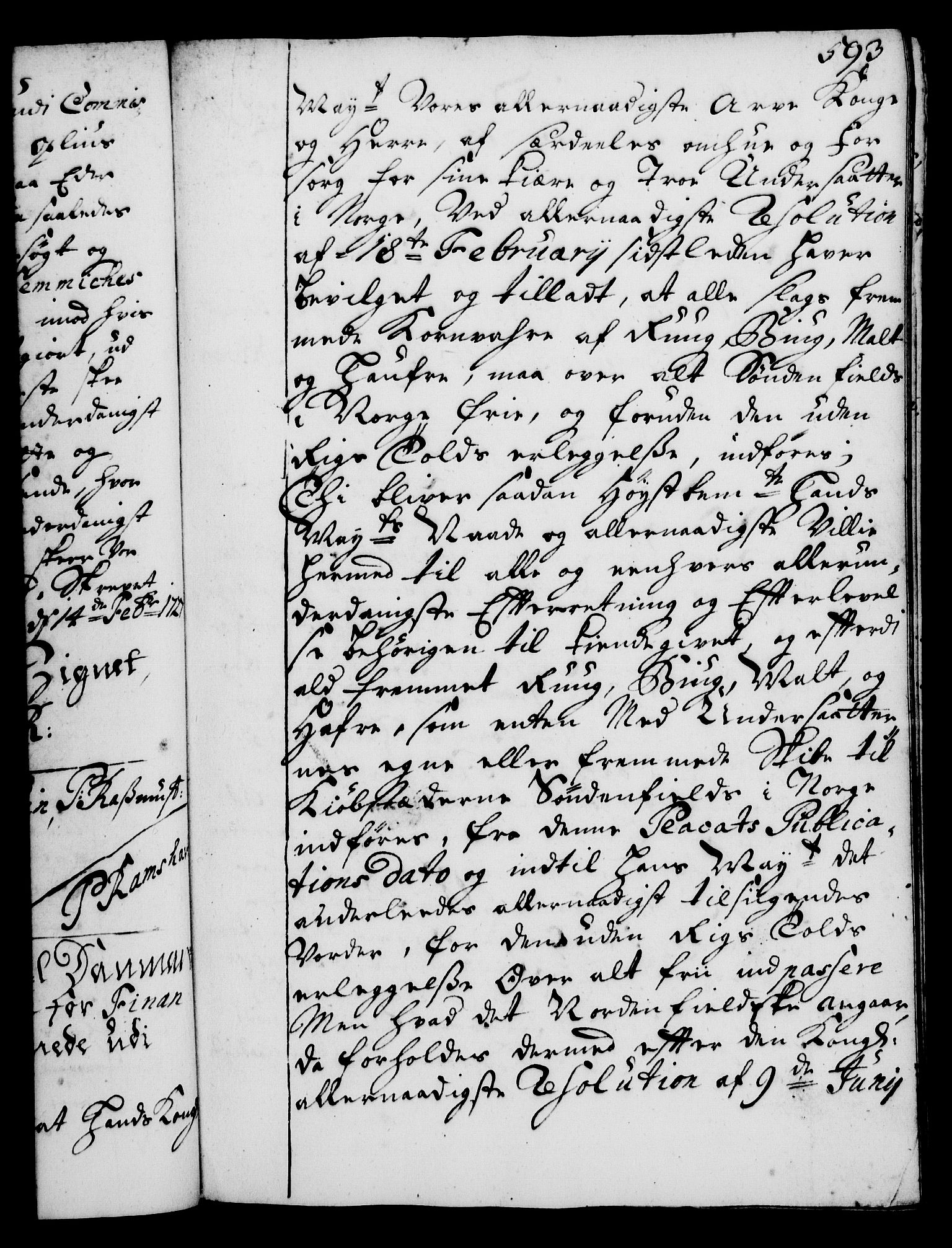Rentekammeret, Kammerkanselliet, RA/EA-3111/G/Gg/Gga/L0002: Norsk ekspedisjonsprotokoll med register (merket RK 53.2), 1723-1727, p. 593