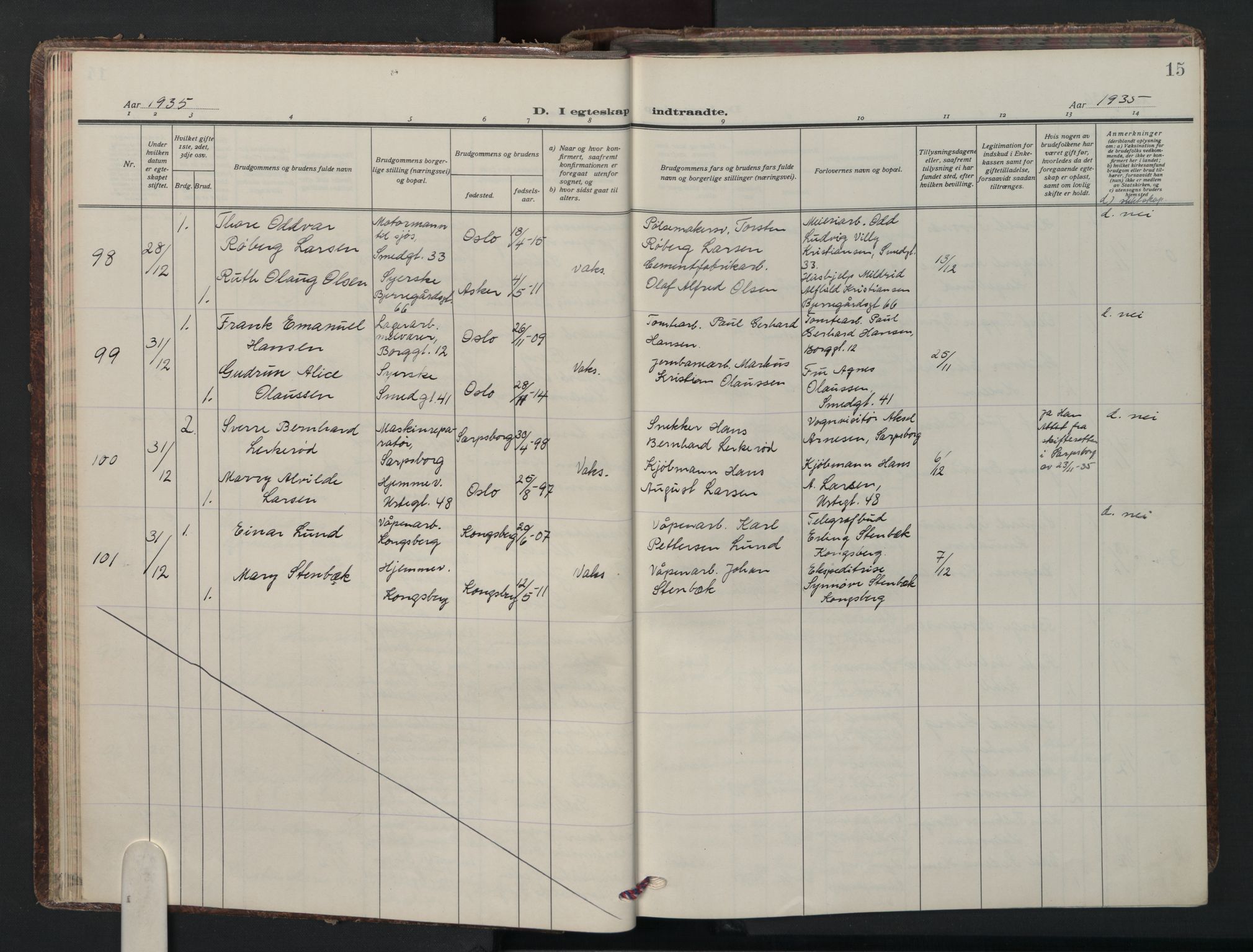 Grønland prestekontor Kirkebøker, SAO/A-10848/F/Fa/L0020: Parish register (official) no. 20, 1935-1946, p. 15