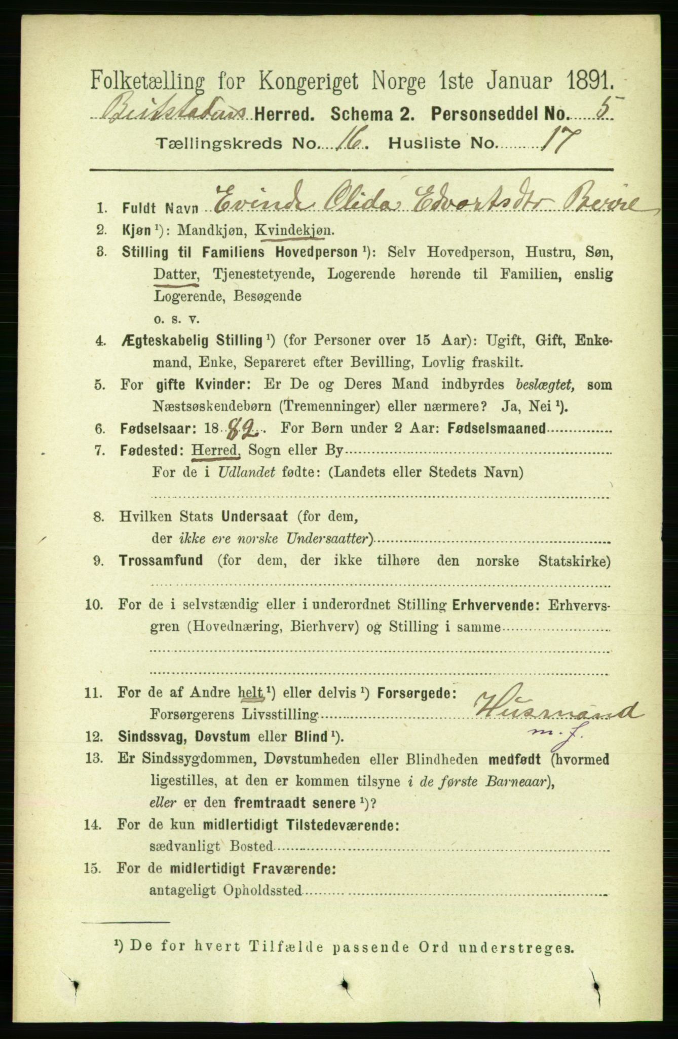 RA, 1891 census for 1727 Beitstad, 1891, p. 4292