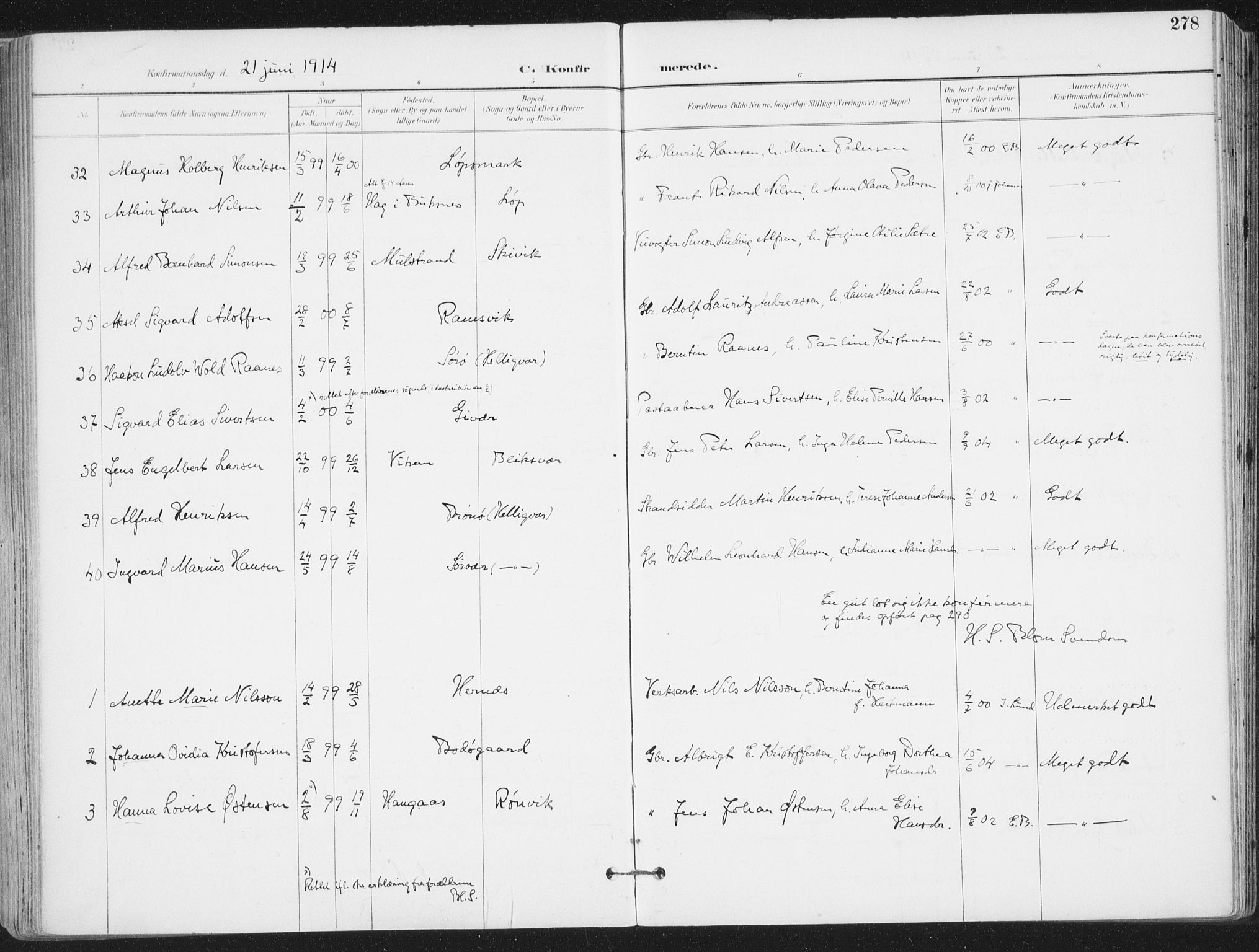 Ministerialprotokoller, klokkerbøker og fødselsregistre - Nordland, SAT/A-1459/802/L0055: Parish register (official) no. 802A02, 1894-1915, p. 278