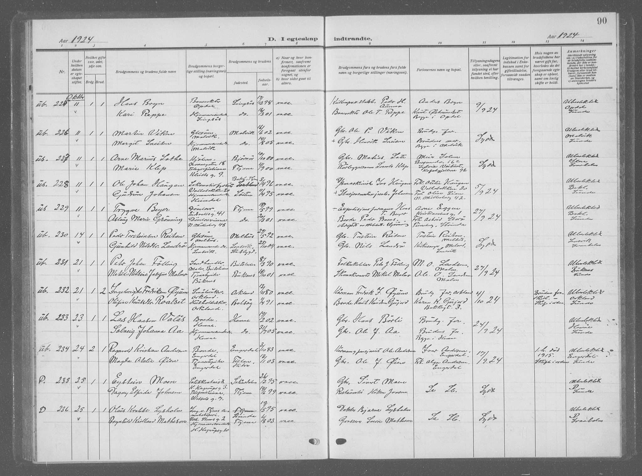 Ministerialprotokoller, klokkerbøker og fødselsregistre - Sør-Trøndelag, AV/SAT-A-1456/601/L0098: Parish register (copy) no. 601C16, 1921-1934, p. 90