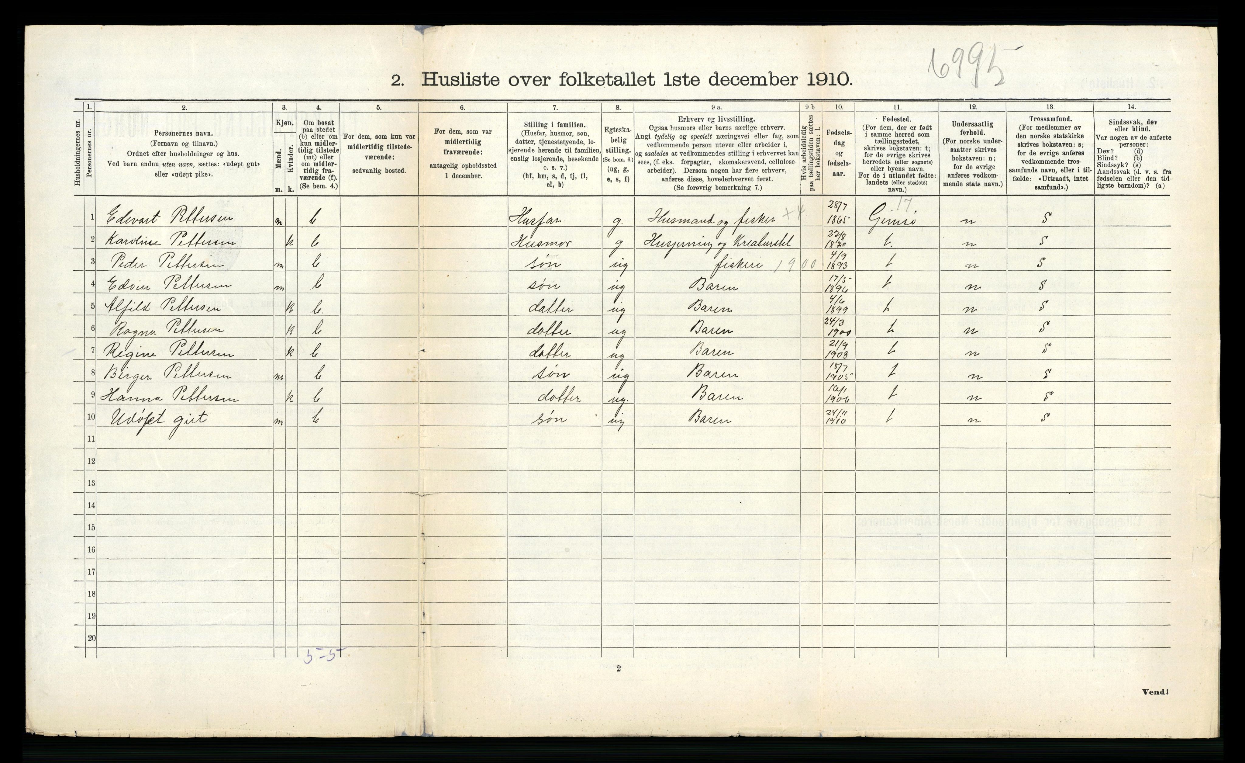 RA, 1910 census for Hadsel, 1910, p. 882