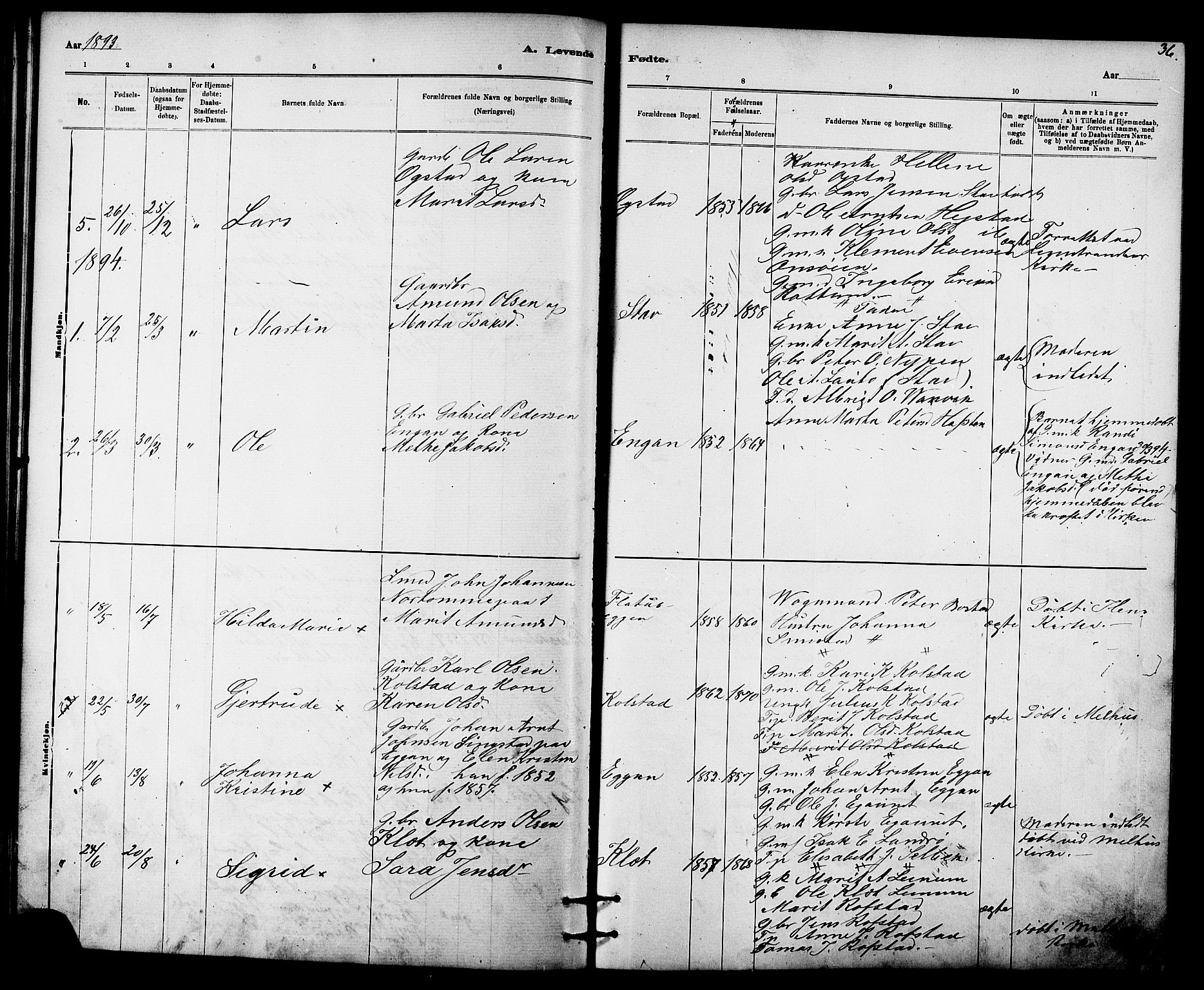 Ministerialprotokoller, klokkerbøker og fødselsregistre - Sør-Trøndelag, SAT/A-1456/613/L0395: Parish register (copy) no. 613C03, 1887-1909, p. 36