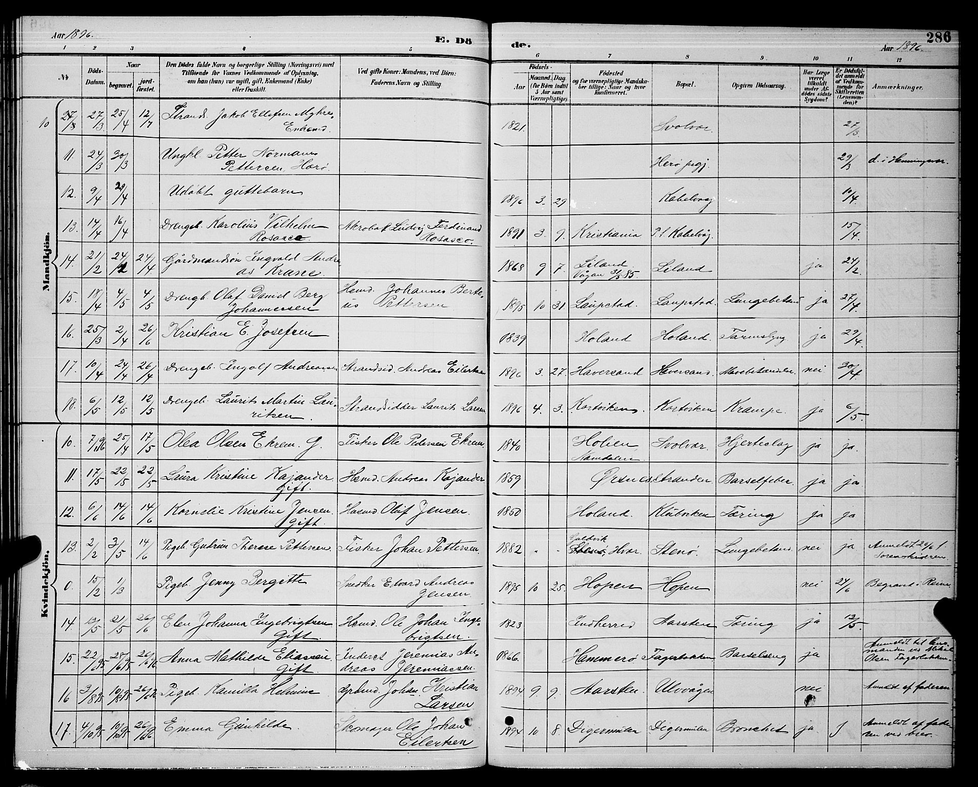 Ministerialprotokoller, klokkerbøker og fødselsregistre - Nordland, AV/SAT-A-1459/874/L1077: Parish register (copy) no. 874C06, 1891-1900, p. 286