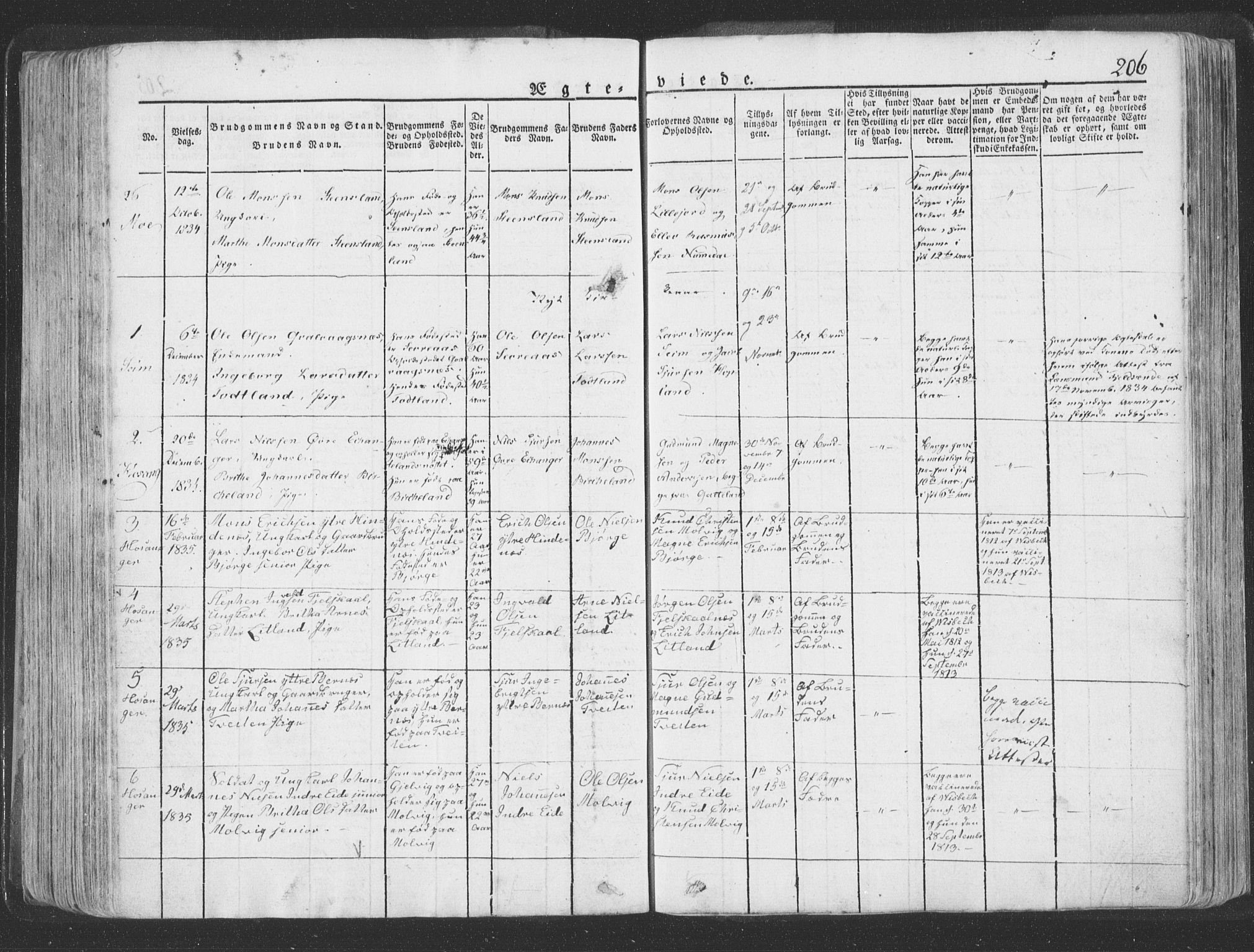 Hosanger sokneprestembete, AV/SAB-A-75801/H/Haa: Parish register (official) no. A 6, 1824-1835, p. 206