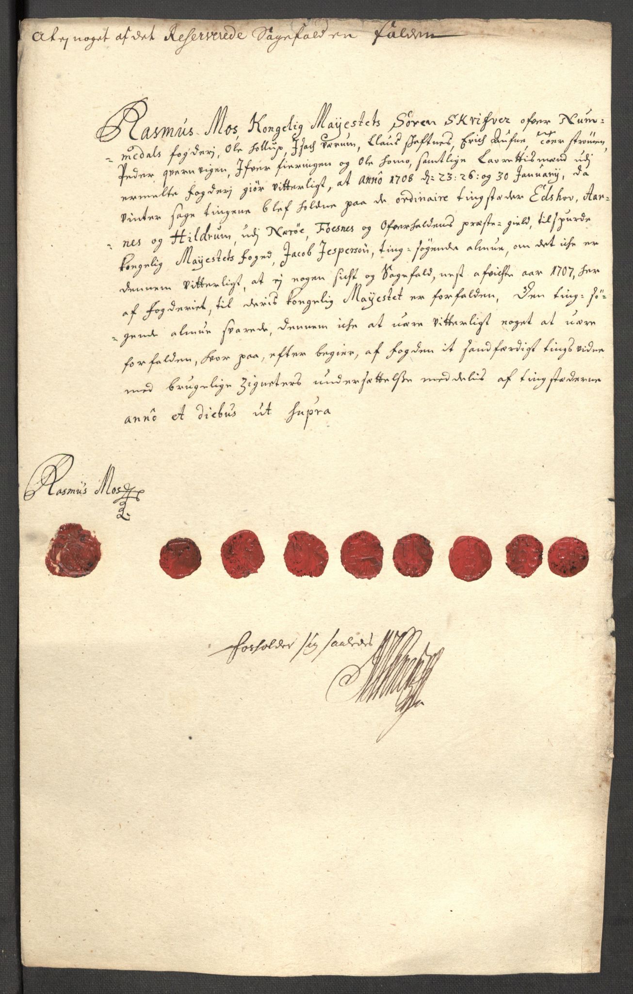 Rentekammeret inntil 1814, Reviderte regnskaper, Fogderegnskap, AV/RA-EA-4092/R64/L4430: Fogderegnskap Namdal, 1707-1708, p. 159