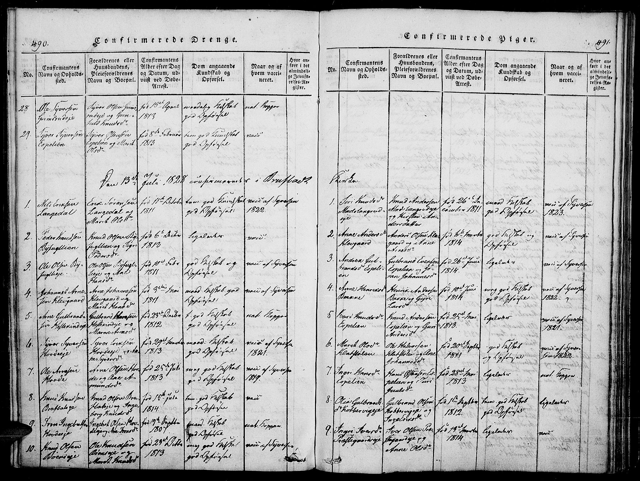 Sør-Aurdal prestekontor, SAH/PREST-128/H/Ha/Haa/L0003: Parish register (official) no. 3, 1825-1840, p. 490-491