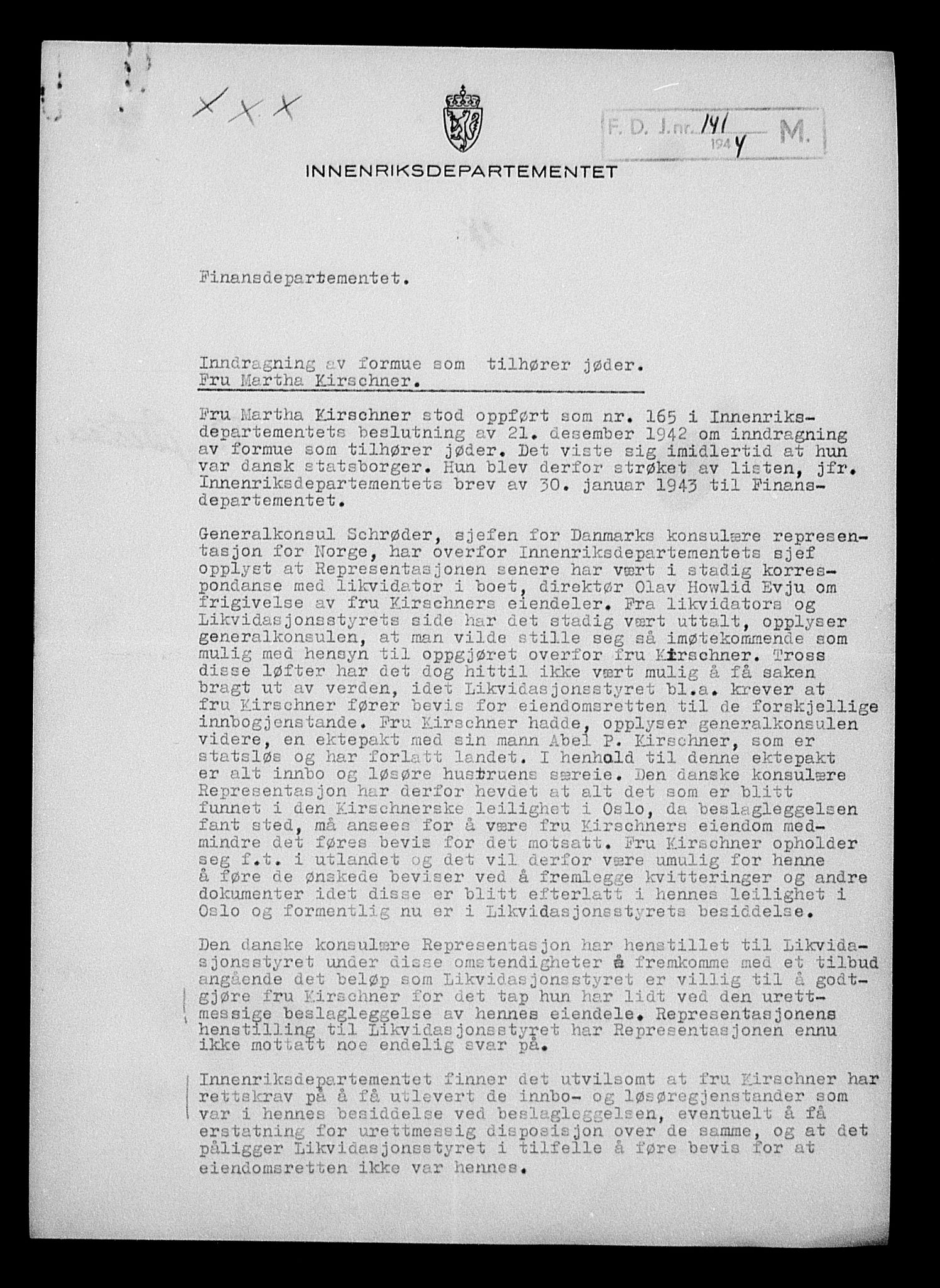 Justisdepartementet, Tilbakeføringskontoret for inndratte formuer, AV/RA-S-1564/H/Hc/Hcc/L0951: --, 1945-1947, p. 485