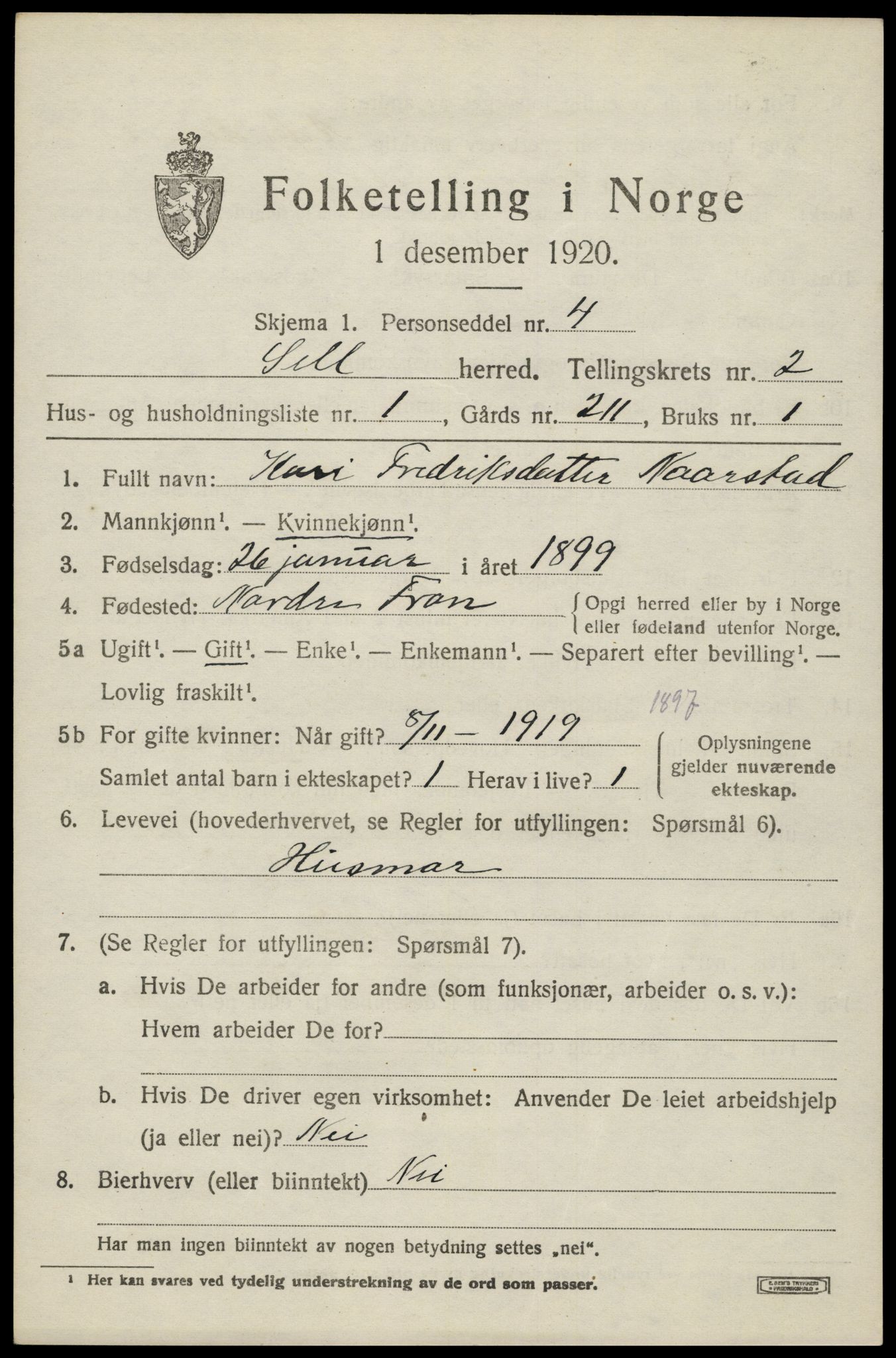 SAH, 1920 census for Sel, 1920, p. 1500