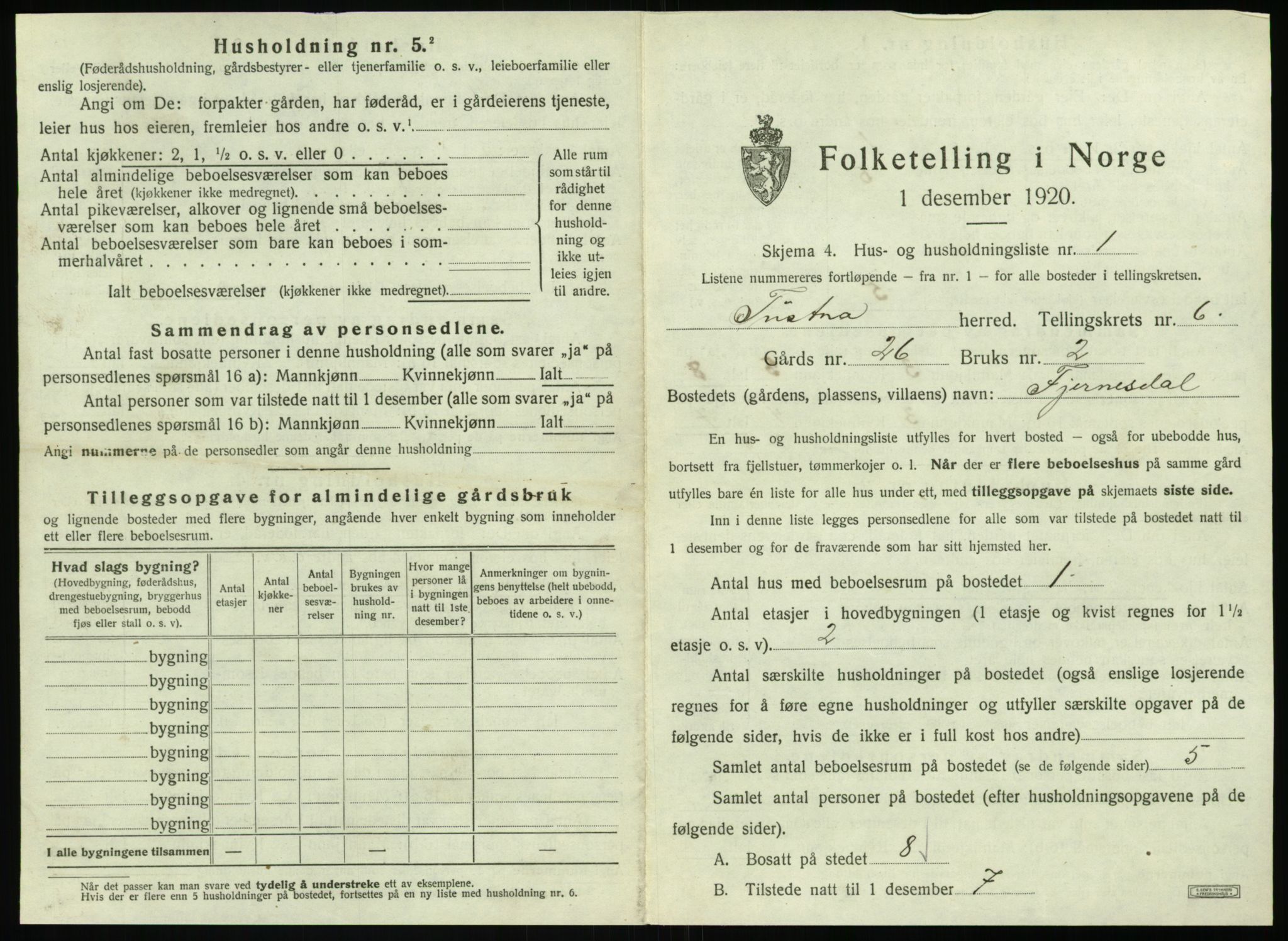 SAT, 1920 census for Tustna, 1920, p. 391