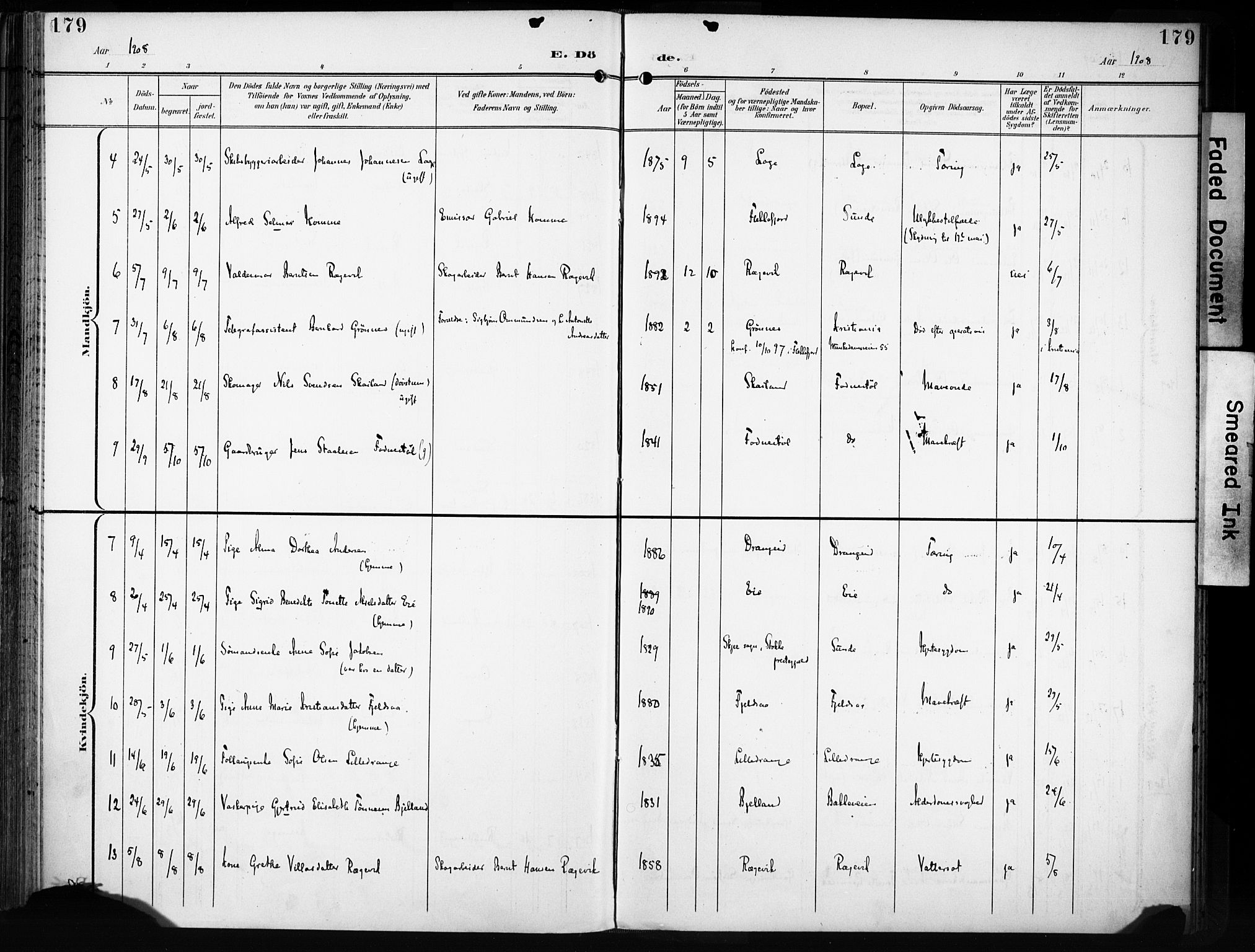 Flekkefjord sokneprestkontor, SAK/1111-0012/F/Fa/Fac/L0009: Parish register (official) no. A 9, 1899-1909, p. 179