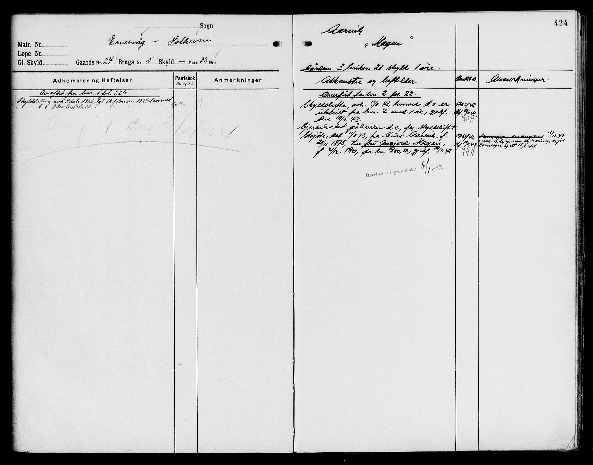 Sunnhordland sorenskrivar, AV/SAB-A-2401/1/G/Ga/Gaj/L0001: Mortgage register no. II.A.j.1, 1921-1955, p. 424