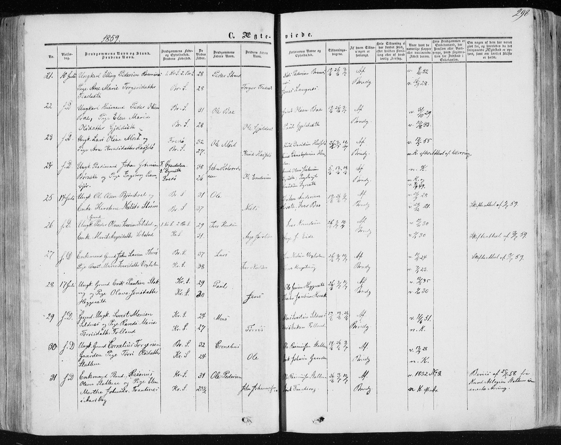 Ministerialprotokoller, klokkerbøker og fødselsregistre - Møre og Romsdal, AV/SAT-A-1454/568/L0804: Parish register (official) no. 568A11, 1854-1868, p. 298