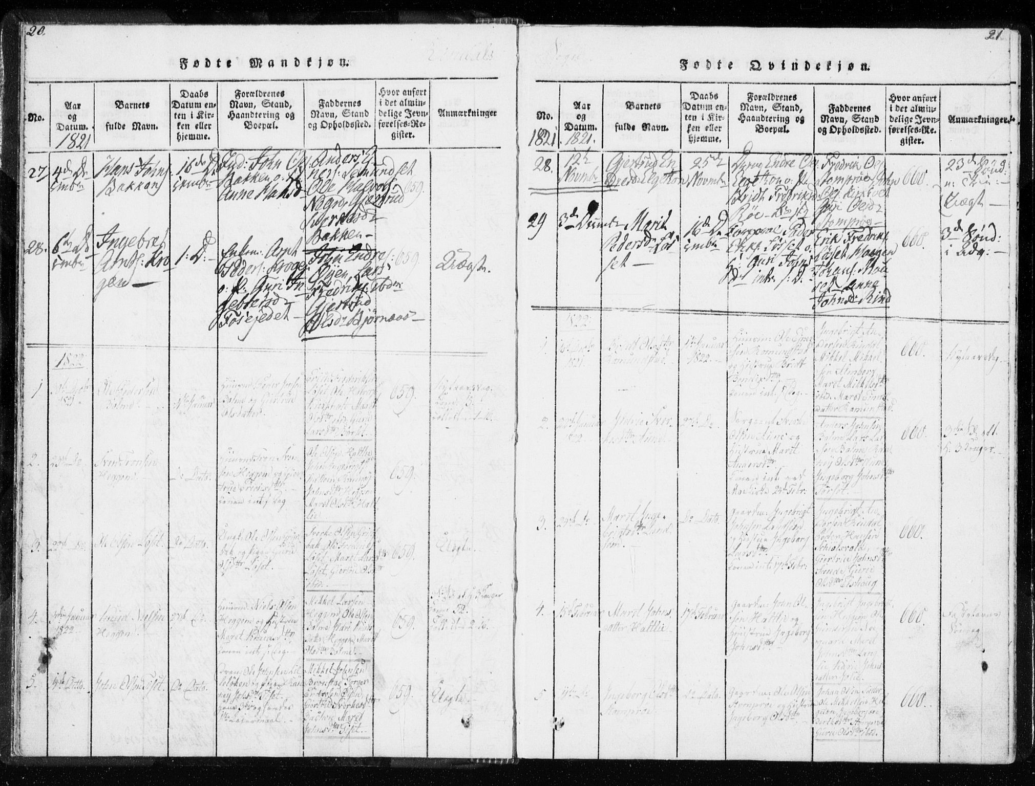 Ministerialprotokoller, klokkerbøker og fødselsregistre - Møre og Romsdal, AV/SAT-A-1454/595/L1041: Parish register (official) no. 595A03, 1819-1829, p. 20-21