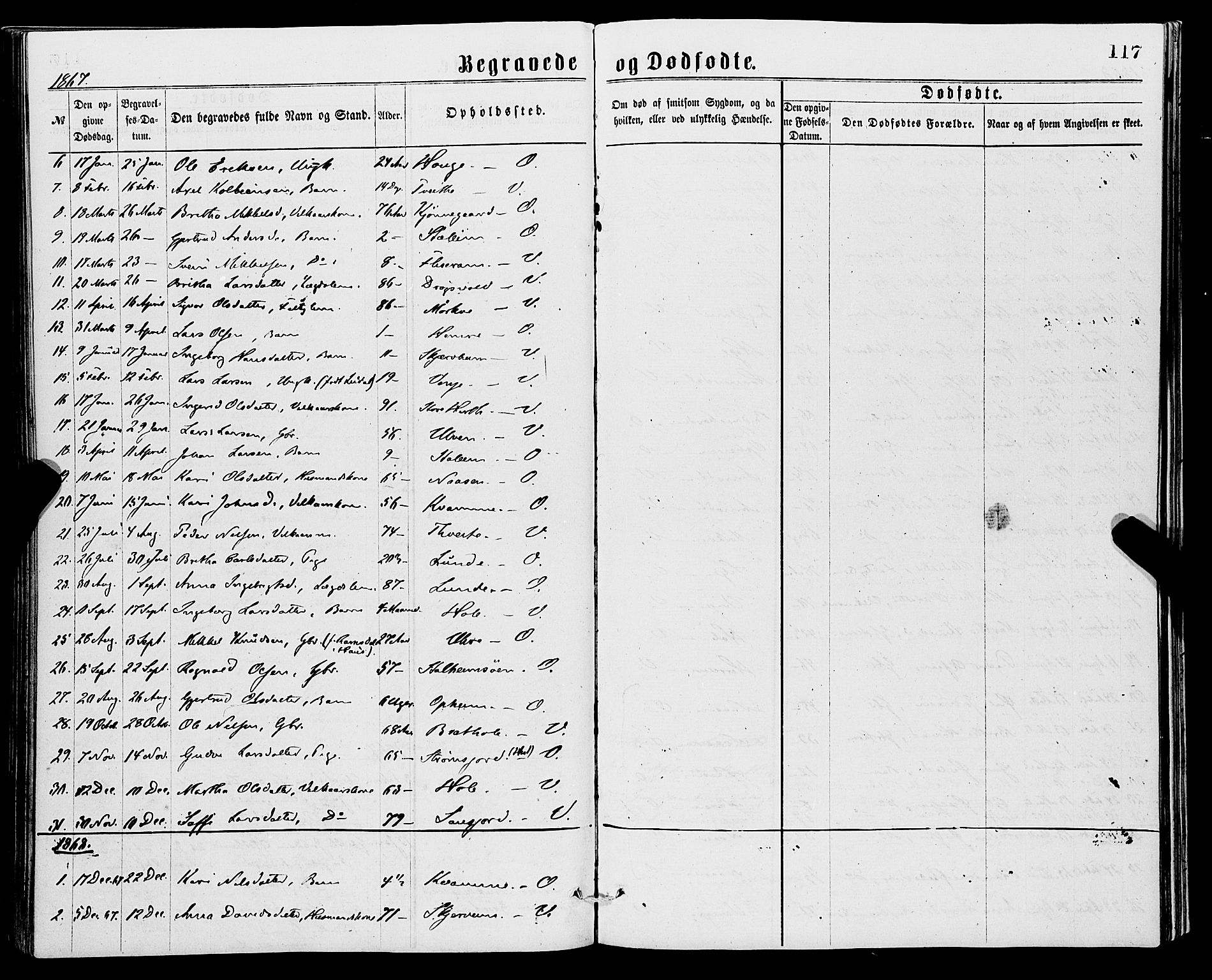 Vossestrand Sokneprestembete, SAB/A-79101/H/Haa: Parish register (official) no. A 1, 1866-1877, p. 117