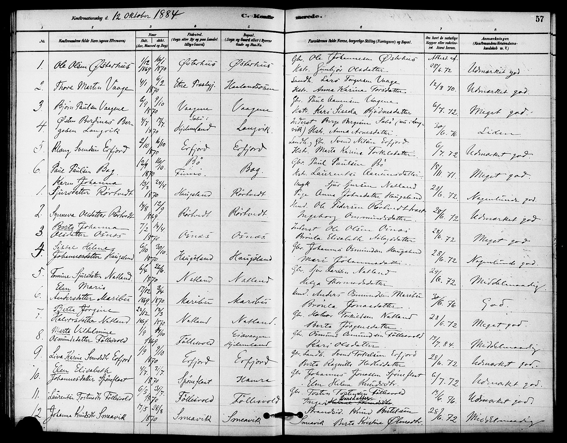 Jelsa sokneprestkontor, SAST/A-101842/01/IV: Parish register (official) no. A 9, 1878-1898, p. 57