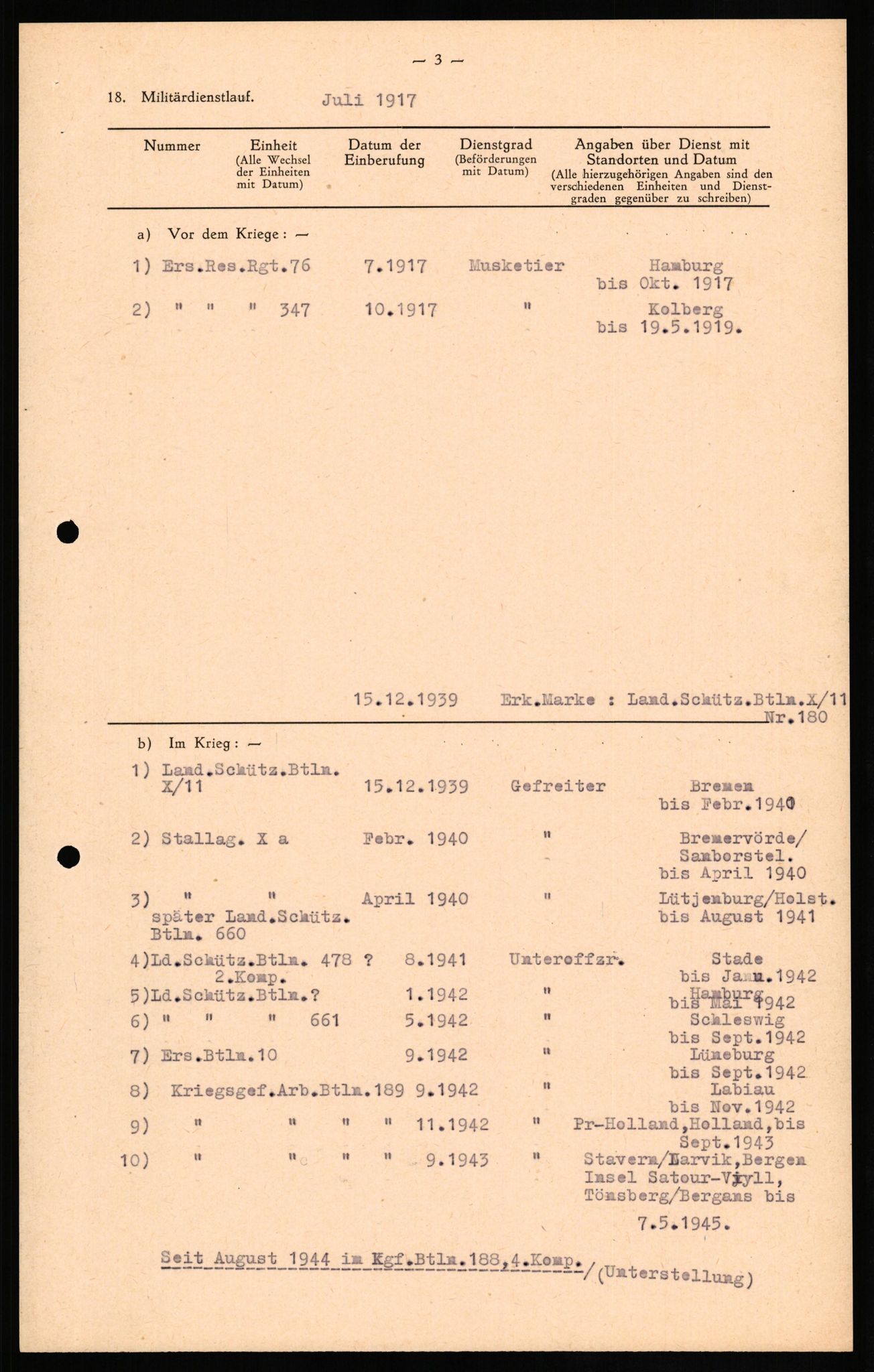 Forsvaret, Forsvarets overkommando II, RA/RAFA-3915/D/Db/L0020: CI Questionaires. Tyske okkupasjonsstyrker i Norge. Tyskere., 1945-1946, p. 194