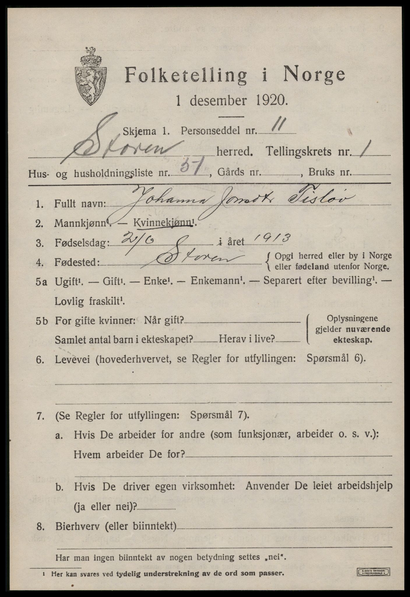 SAT, 1920 census for Støren, 1920, p. 1386