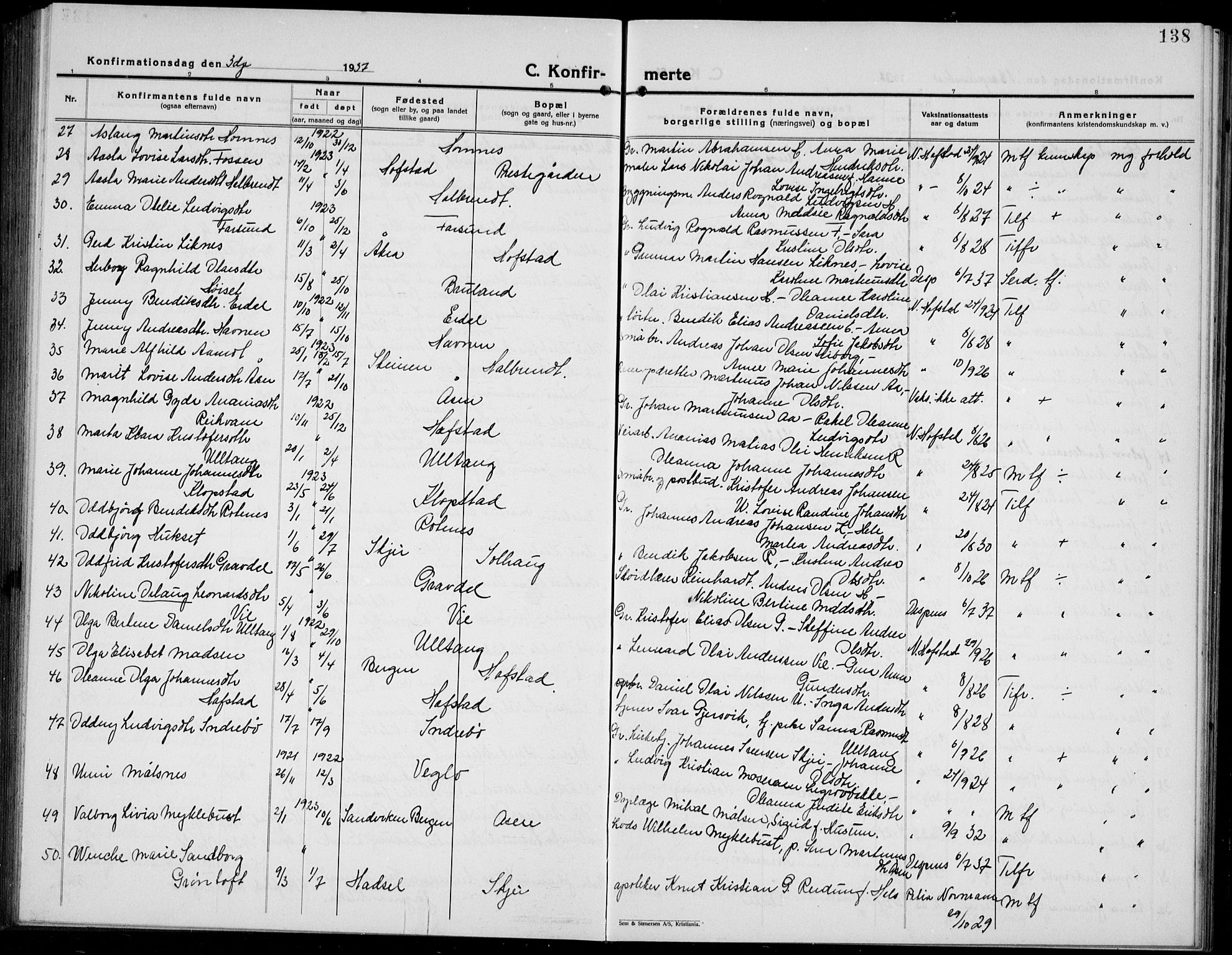 Førde sokneprestembete, AV/SAB-A-79901/H/Hab/Haba/L0004: Parish register (copy) no. A 4, 1924-1941, p. 138