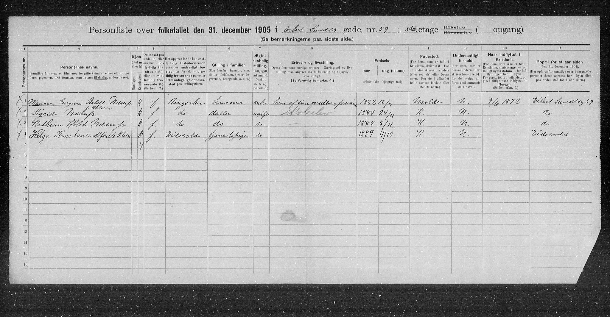 OBA, Municipal Census 1905 for Kristiania, 1905, p. 10111