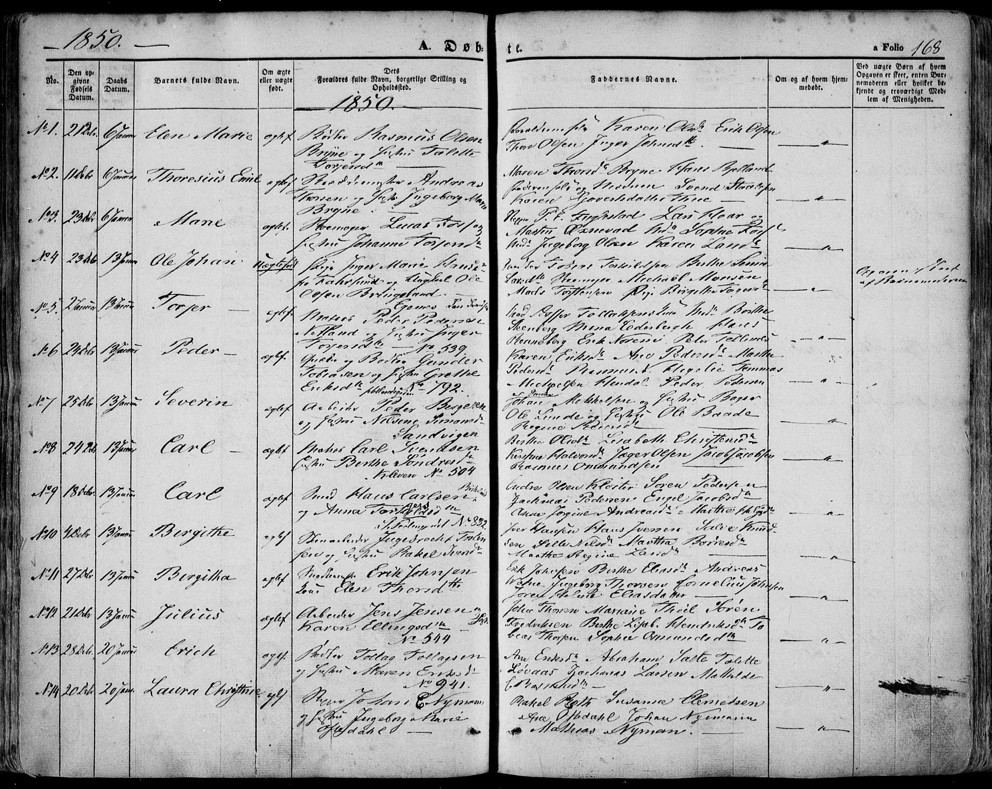 Domkirken sokneprestkontor, SAST/A-101812/001/30/30BA/L0016: Parish register (official) no. A 15, 1844-1854, p. 168