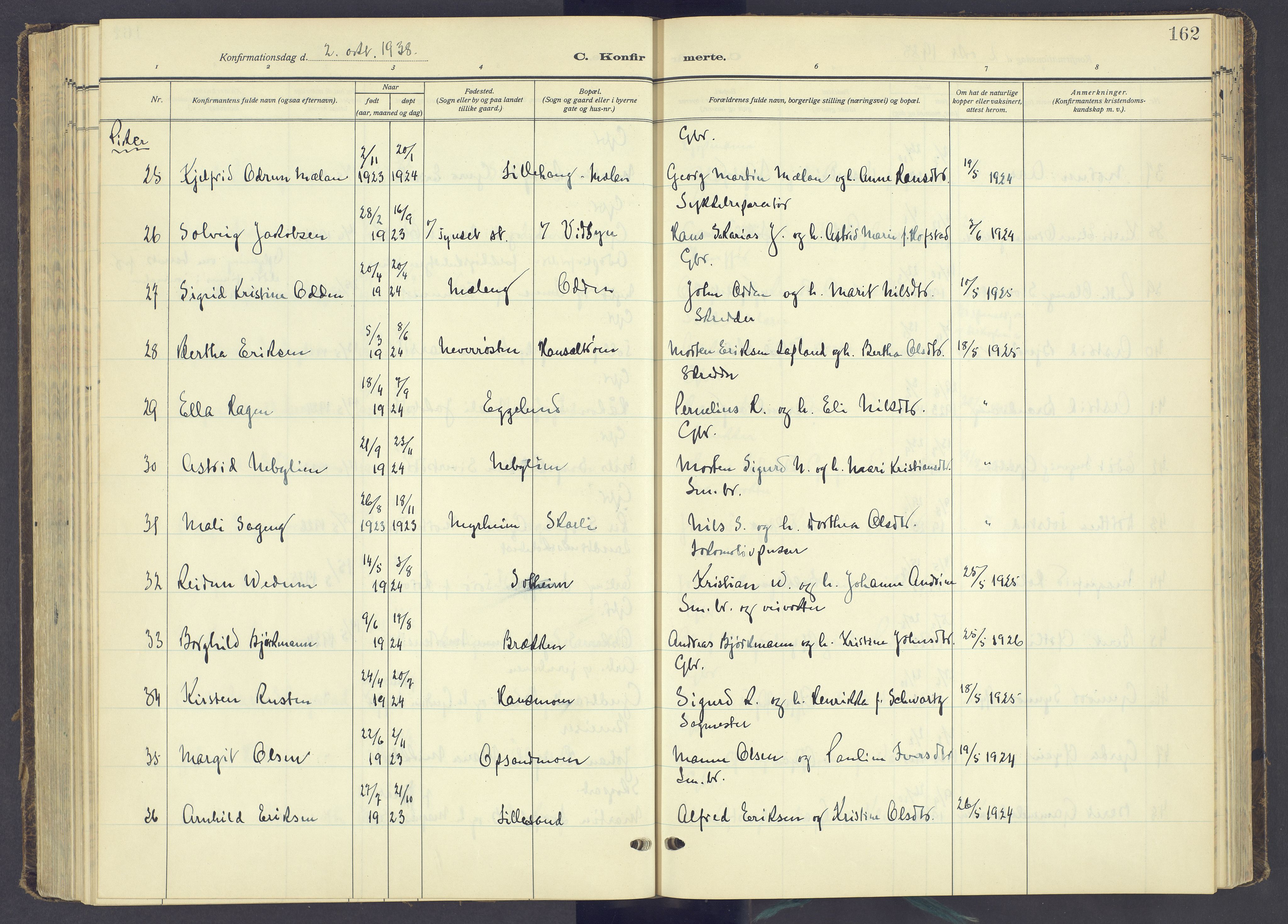 Tynset prestekontor, AV/SAH-PREST-058/H/Ha/Haa/L0027: Parish register (official) no. 27, 1930-1944, p. 162