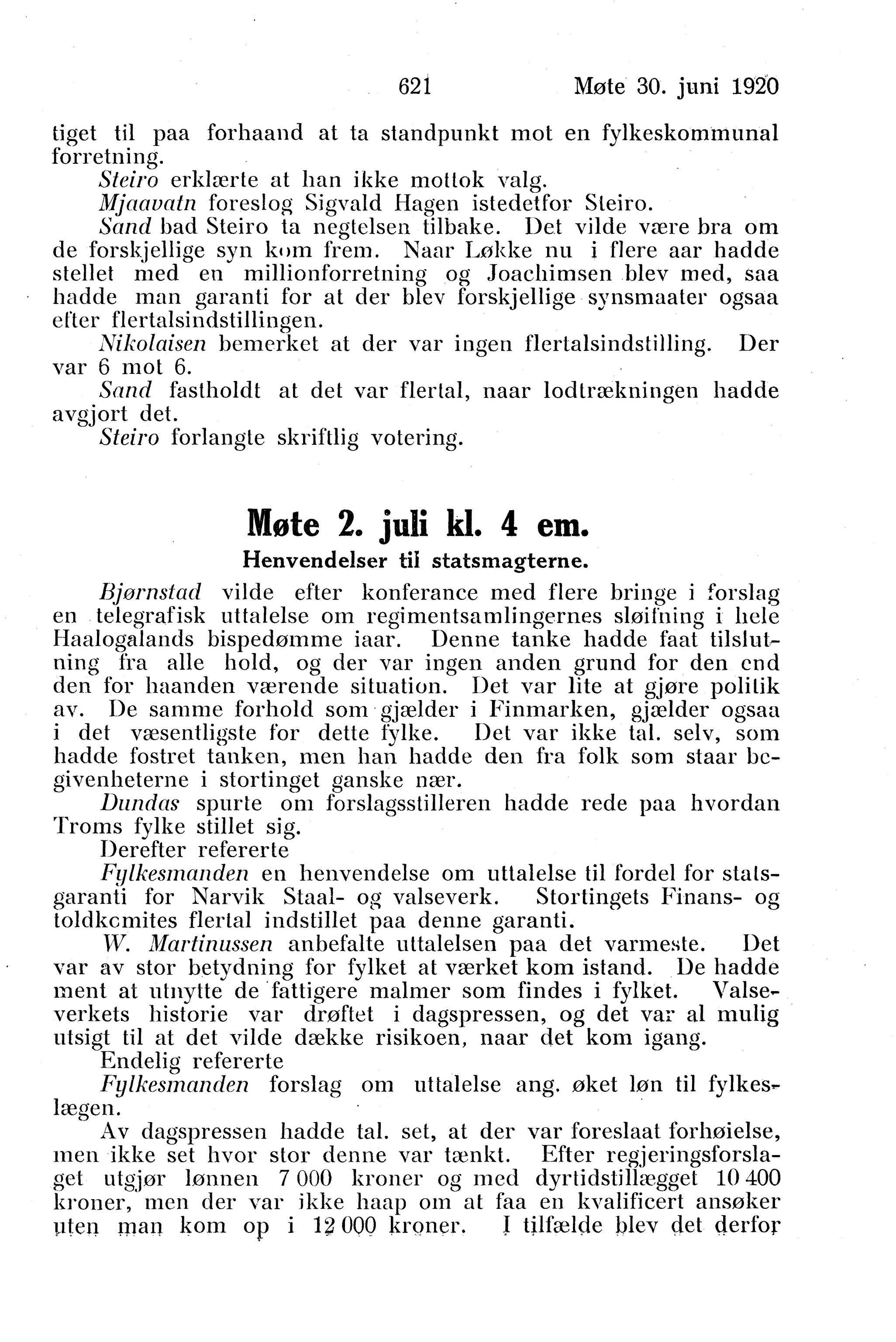 Nordland Fylkeskommune. Fylkestinget, AIN/NFK-17/176/A/Ac/L0043: Fylkestingsforhandlinger 1920, 1920, p. 621