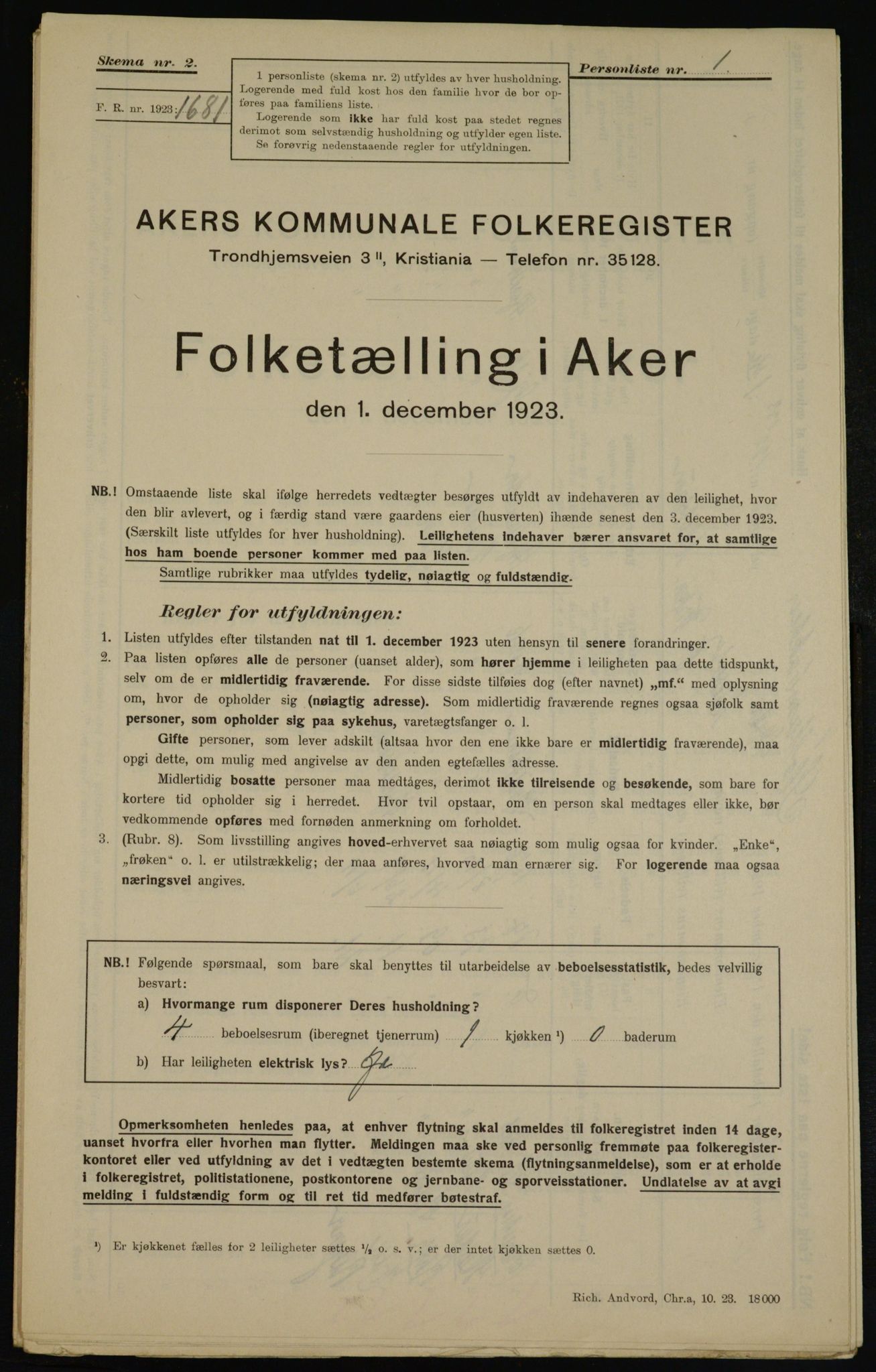 , Municipal Census 1923 for Aker, 1923, p. 46190