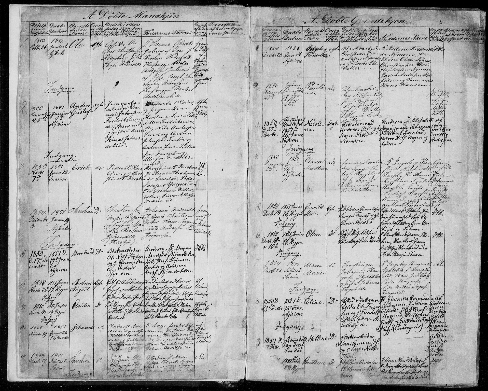 Modum kirkebøker, SAKO/A-234/F/Fa/L0008: Parish register (official) no. 8, 1851-1859, p. 3