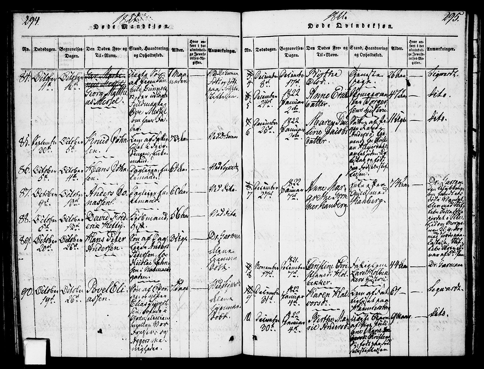 Oslo domkirke Kirkebøker, SAO/A-10752/F/Fa/L0007: Parish register (official) no. 7, 1817-1824, p. 294-295