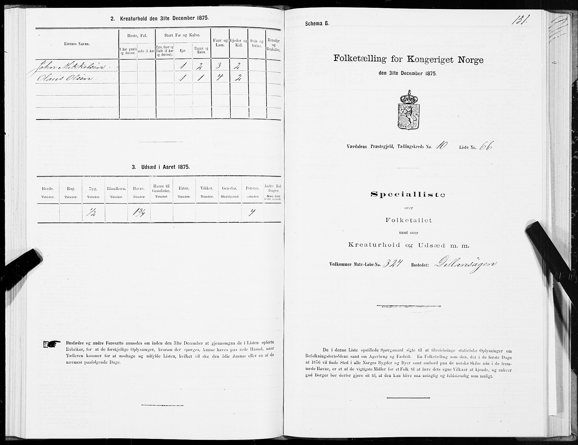 SAT, 1875 census for 1721P Verdal, 1875, p. 6131