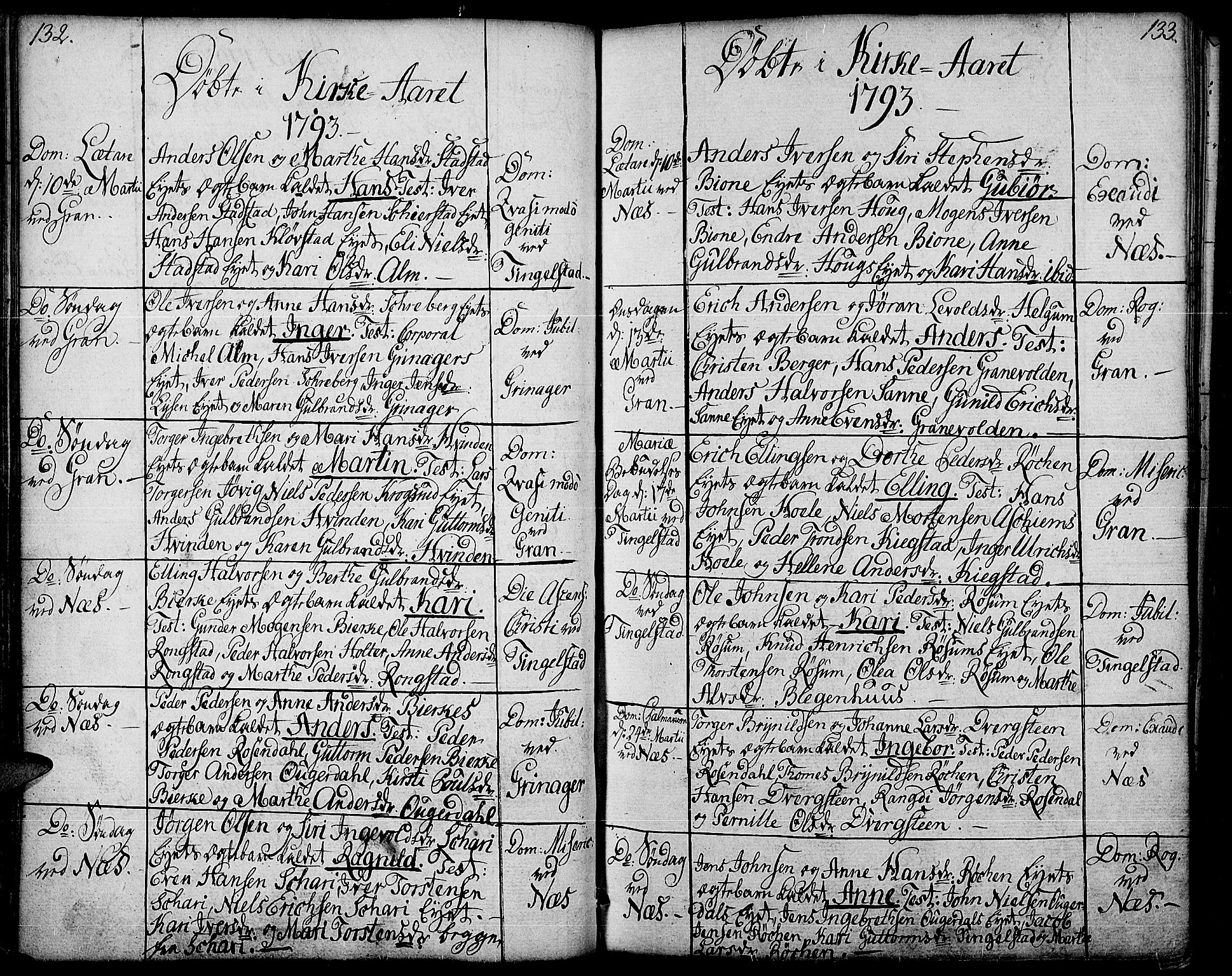 Gran prestekontor, SAH/PREST-112/H/Ha/Haa/L0006: Parish register (official) no. 6, 1787-1824, p. 132-133