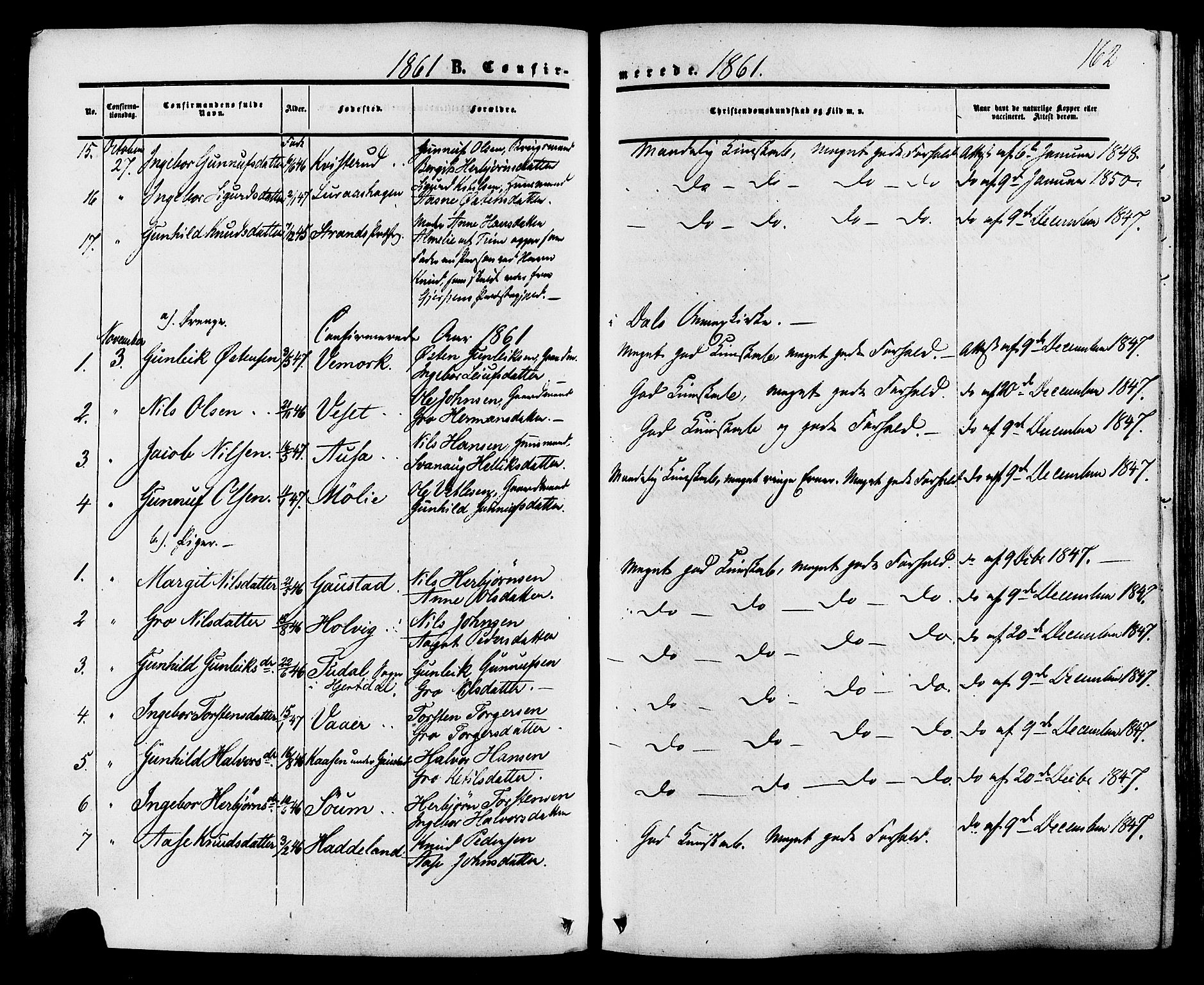 Tinn kirkebøker, SAKO/A-308/F/Fa/L0006: Parish register (official) no. I 6, 1857-1878, p. 162