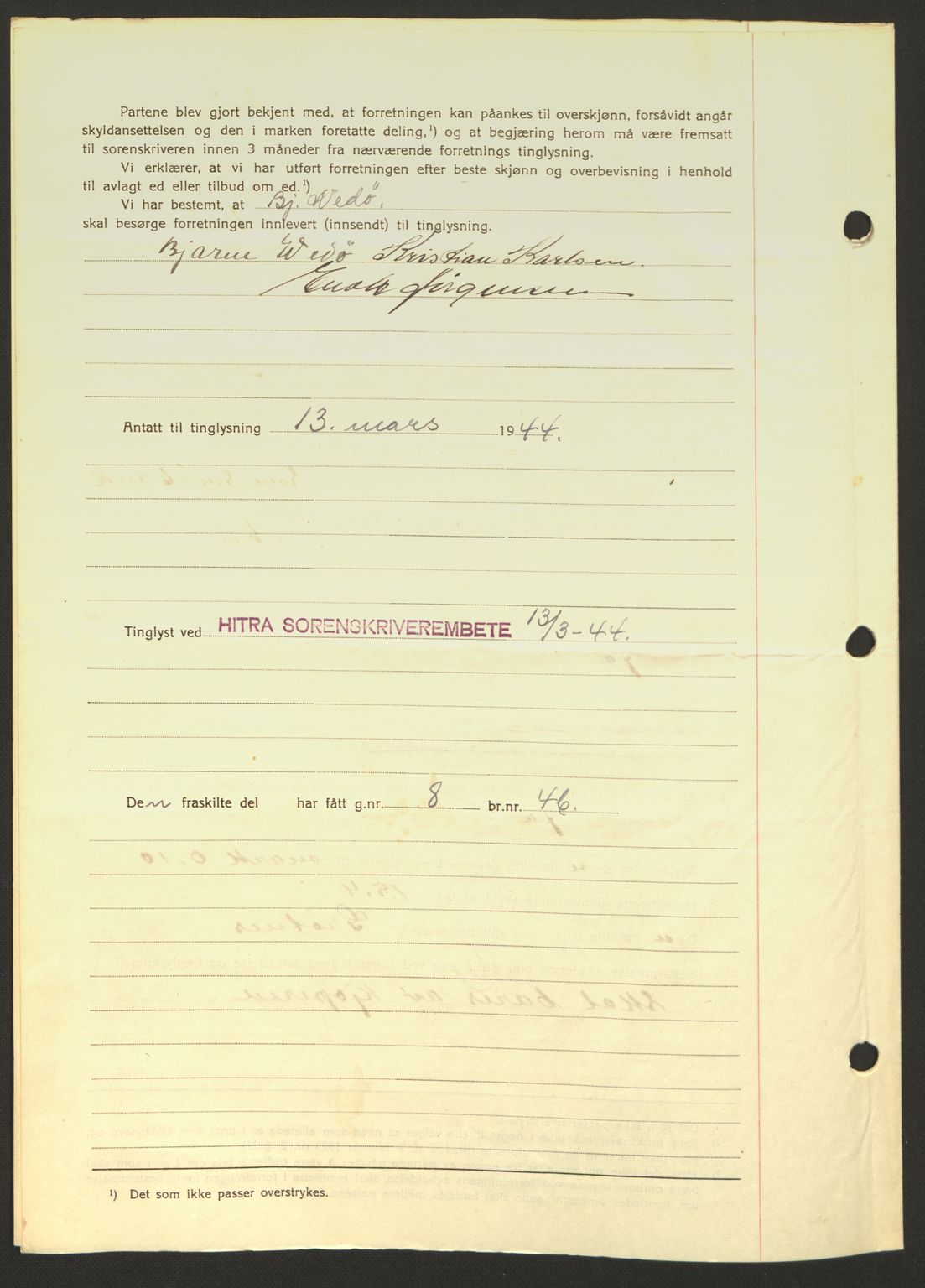 Hitra sorenskriveri, AV/SAT-A-0018/2/2C/2Ca: Mortgage book no. A2, 1943-1945, Diary no: : 219/1944