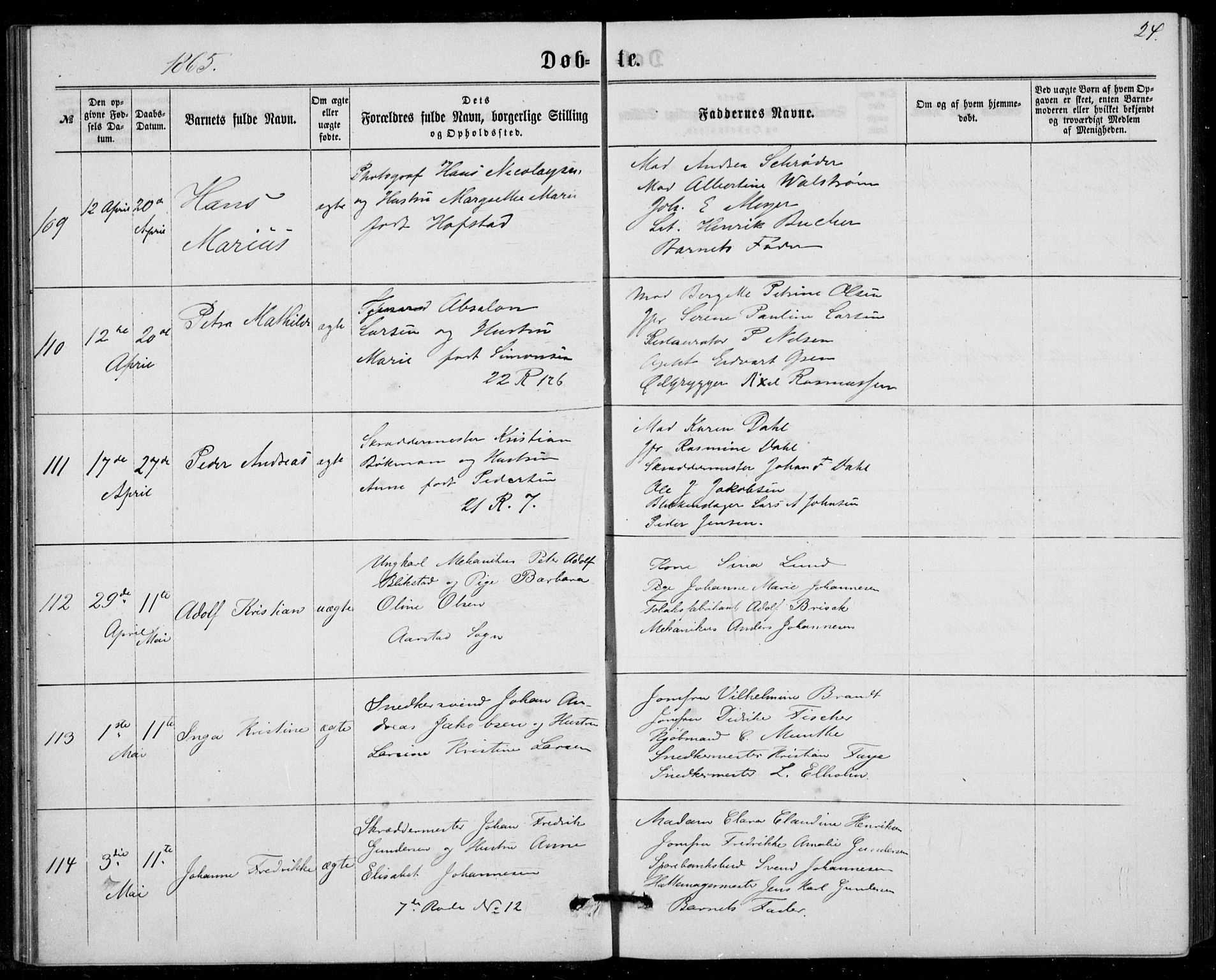 Fødselsstiftelsens sokneprestembete, ført av overlegen*, SAB/-: Parish register (official) no. A 1, 1863-1883, p. 24