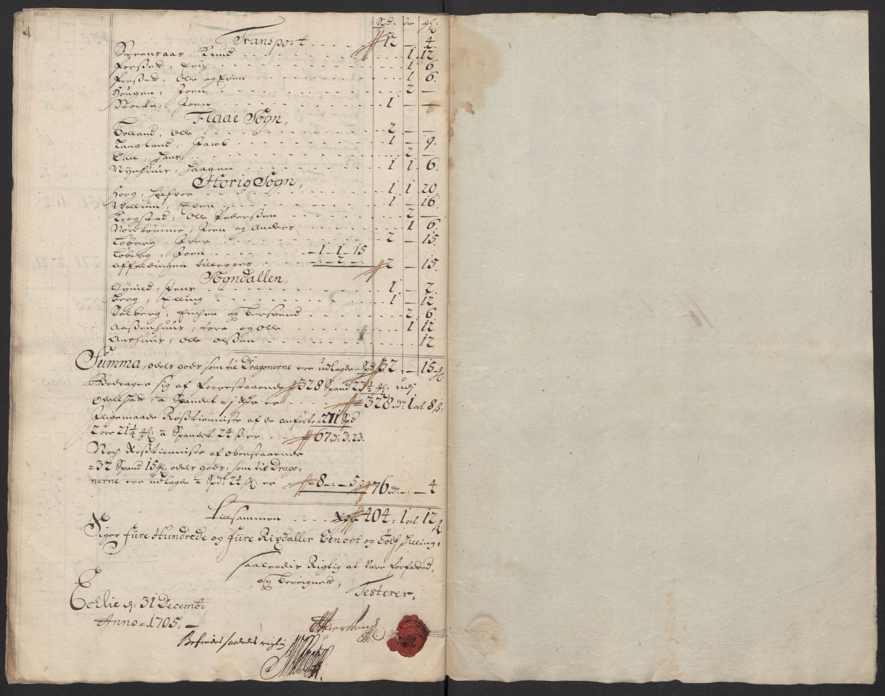 Rentekammeret inntil 1814, Reviderte regnskaper, Fogderegnskap, AV/RA-EA-4092/R60/L3955: Fogderegnskap Orkdal og Gauldal, 1705, p. 441