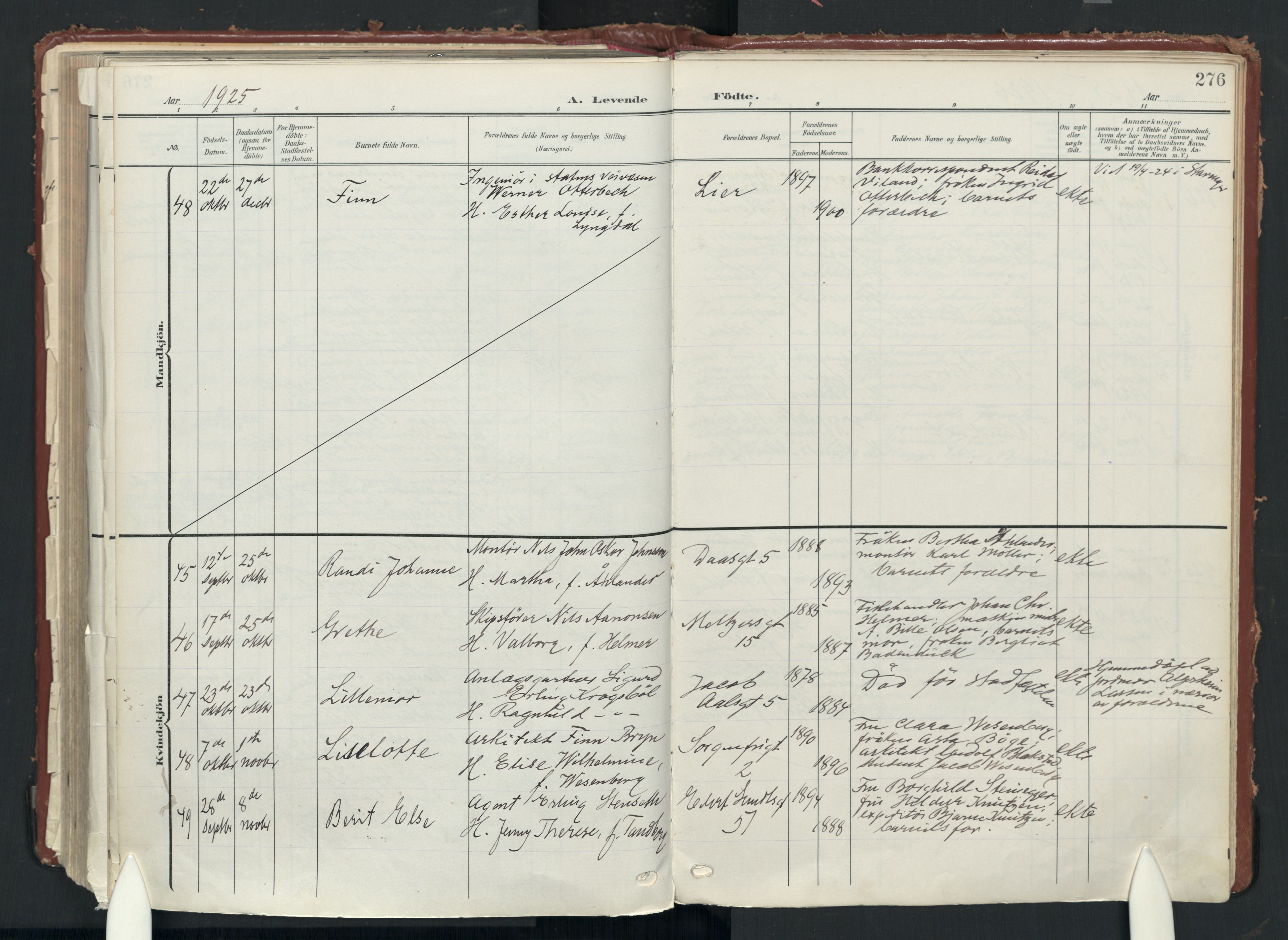 Uranienborg prestekontor Kirkebøker, AV/SAO-A-10877/F/Fa/L0010: Parish register (official) no. 10, 1907-1928, p. 276