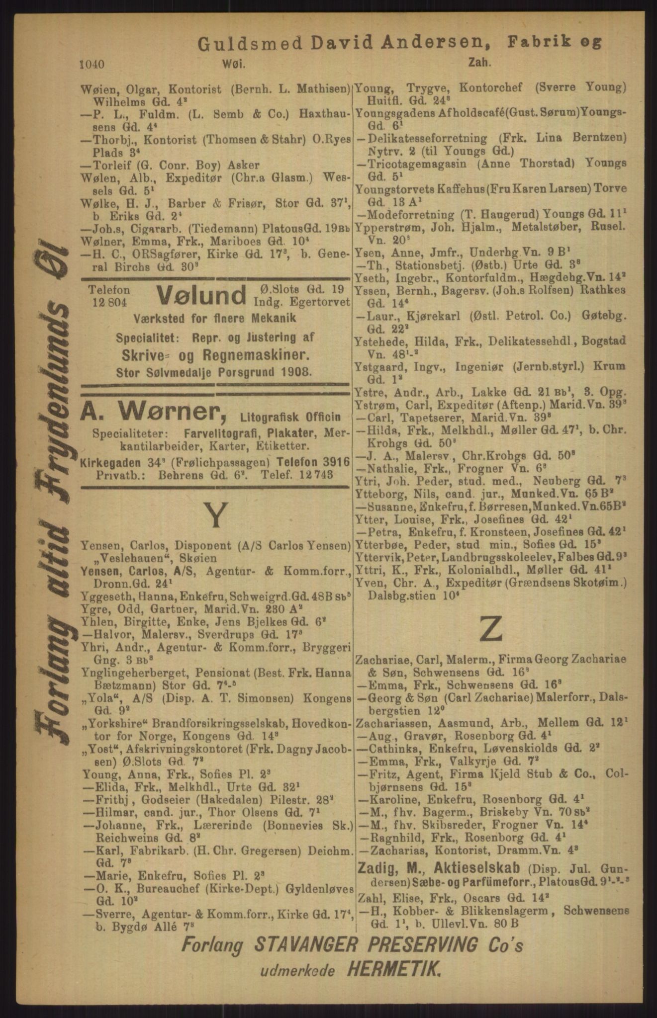 Kristiania/Oslo adressebok, PUBL/-, 1911, p. 1040