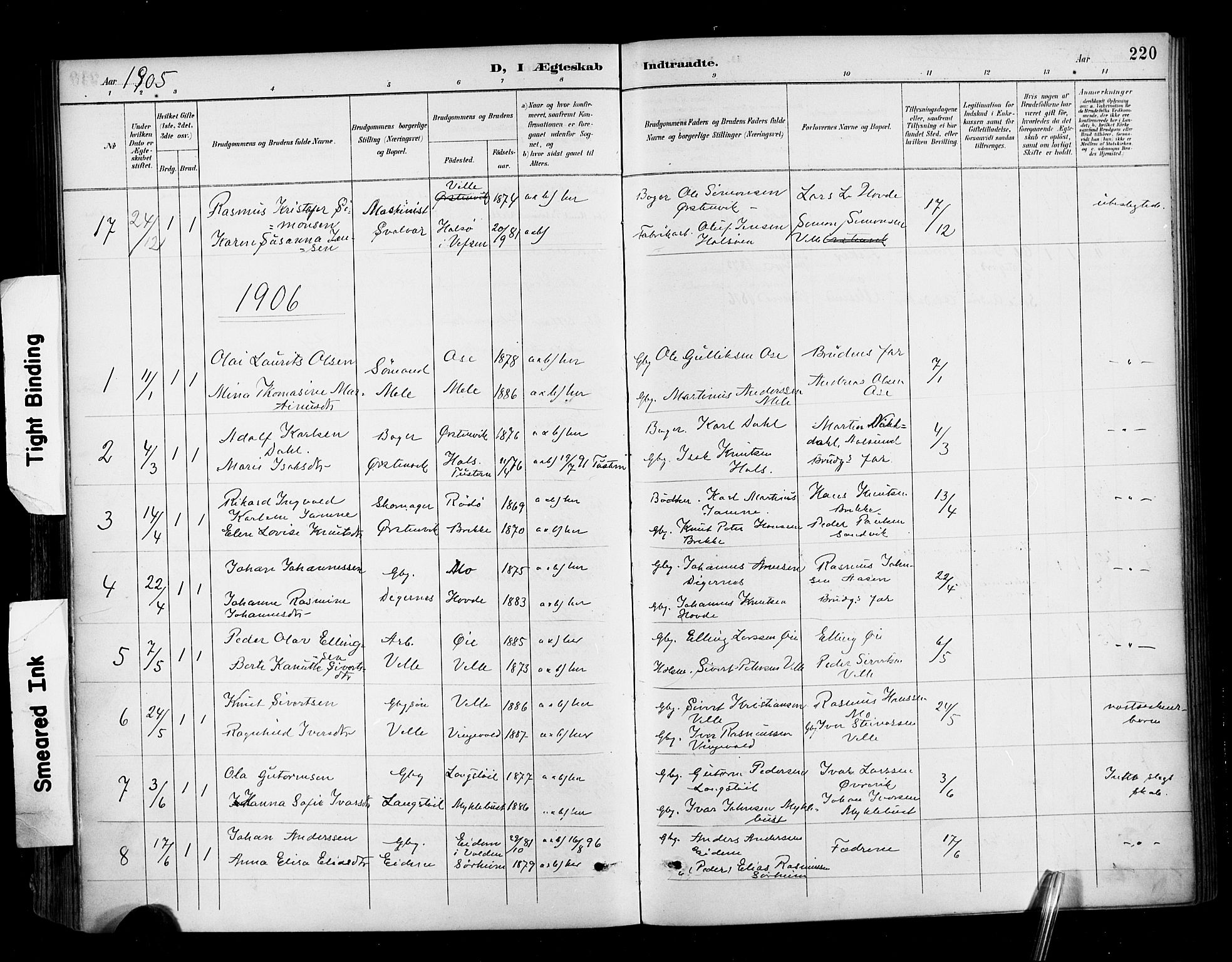 Ministerialprotokoller, klokkerbøker og fødselsregistre - Møre og Romsdal, AV/SAT-A-1454/513/L0177: Parish register (official) no. 513A04, 1890-1906, p. 220