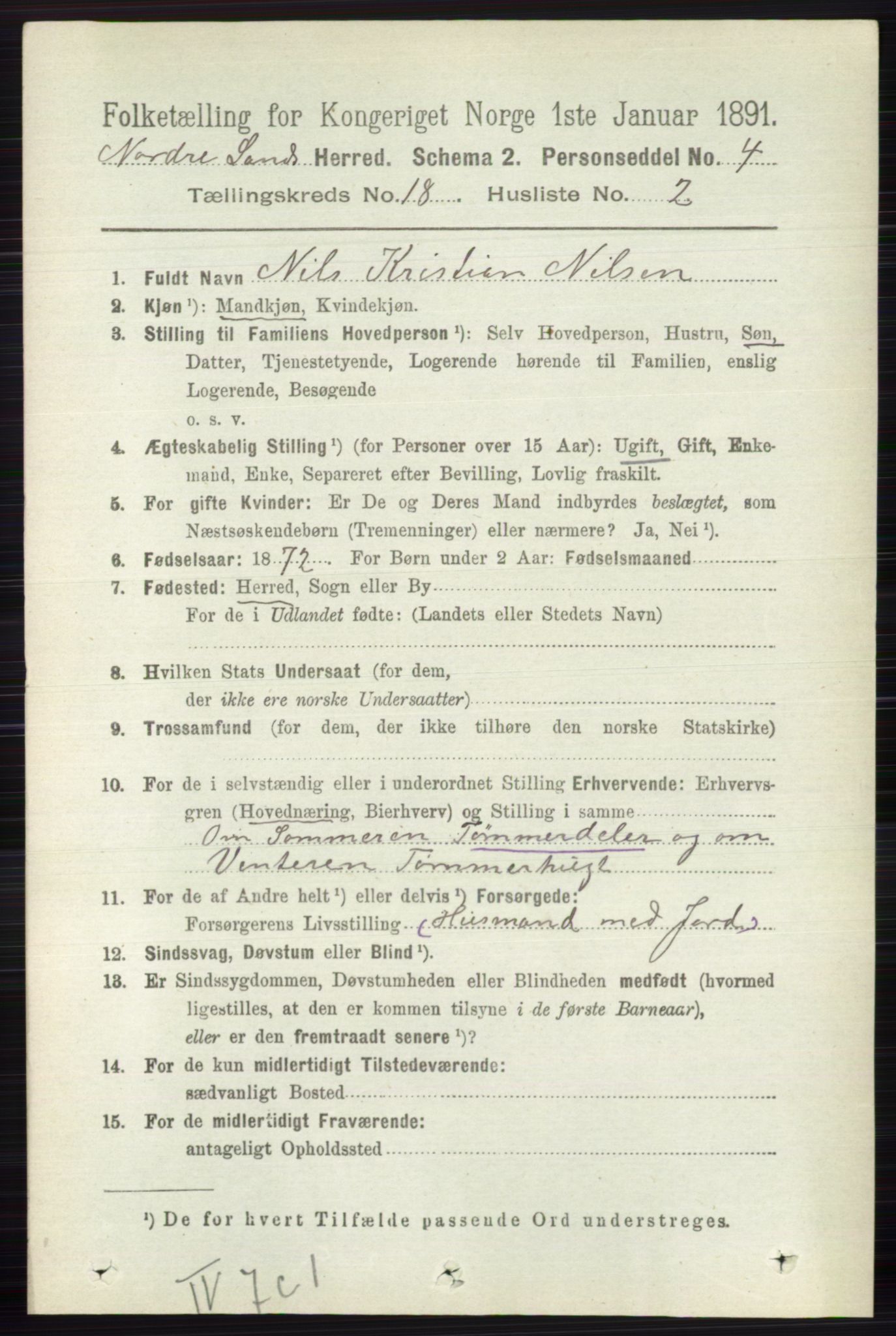 RA, 1891 census for 0538 Nordre Land, 1891, p. 4397