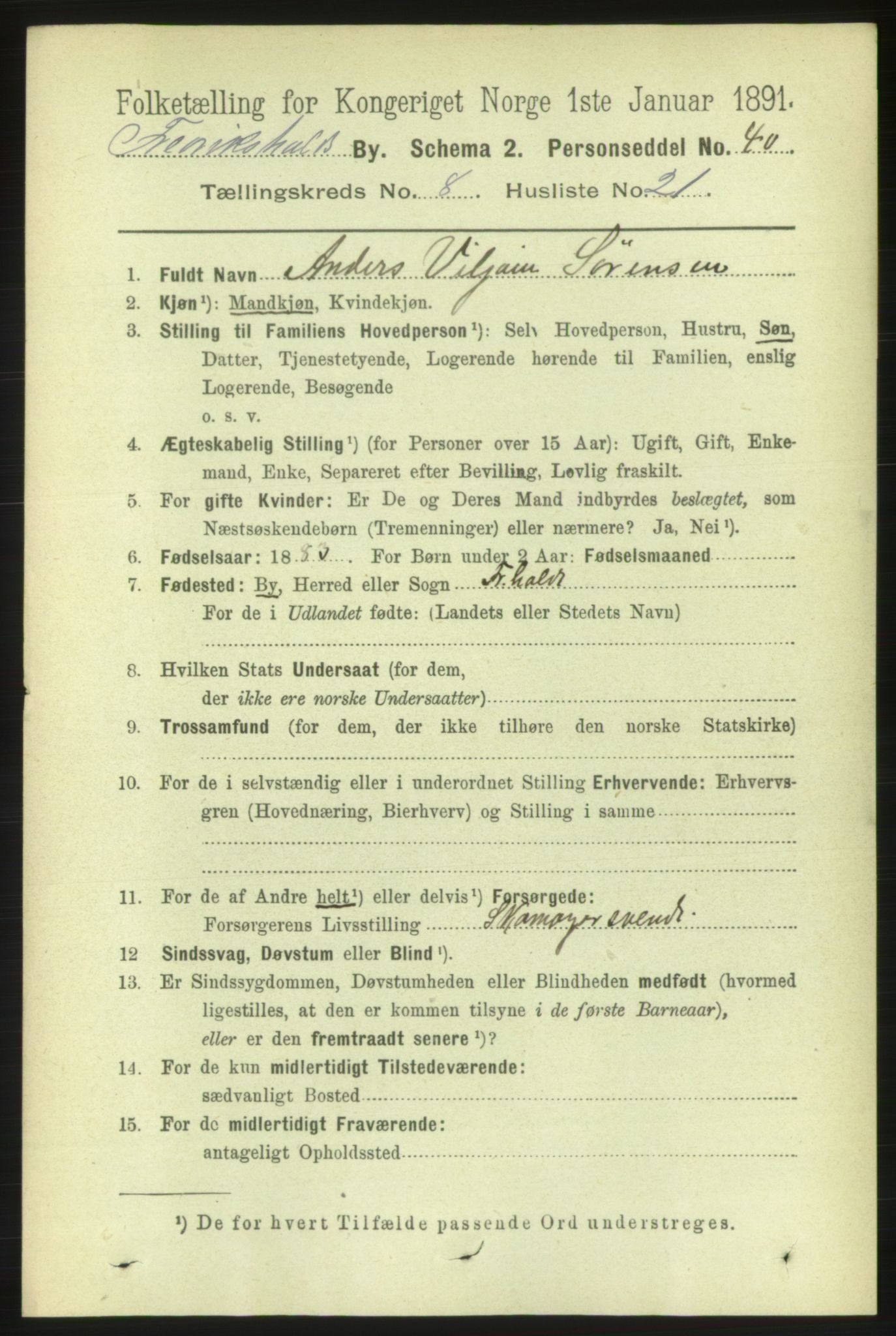 RA, 1891 census for 0101 Fredrikshald, 1891, p. 5715