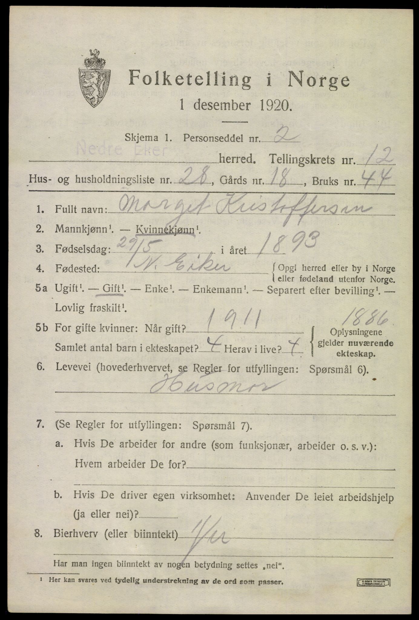 SAKO, 1920 census for Nedre Eiker, 1920, p. 13383