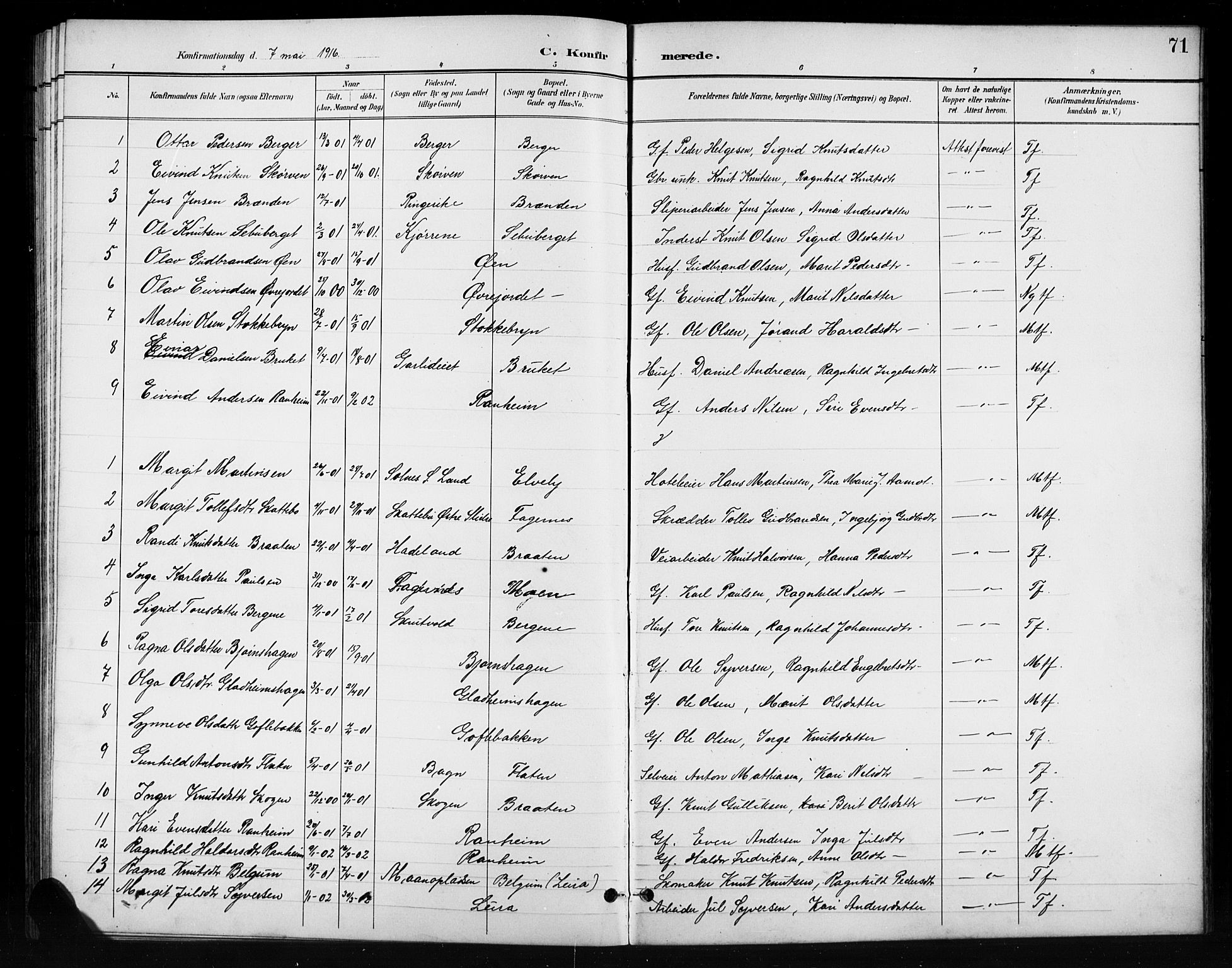 Nord-Aurdal prestekontor, SAH/PREST-132/H/Ha/Hab/L0011: Parish register (copy) no. 11, 1897-1918, p. 71