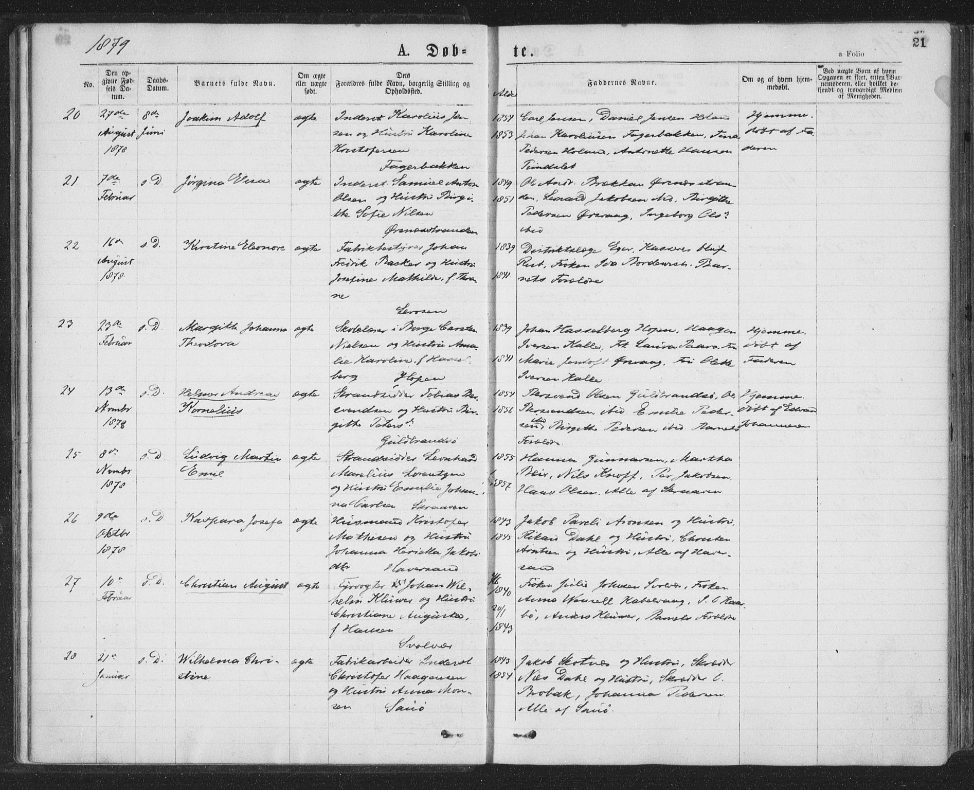 Ministerialprotokoller, klokkerbøker og fødselsregistre - Nordland, AV/SAT-A-1459/874/L1058: Parish register (official) no. 874A02, 1878-1883, p. 21