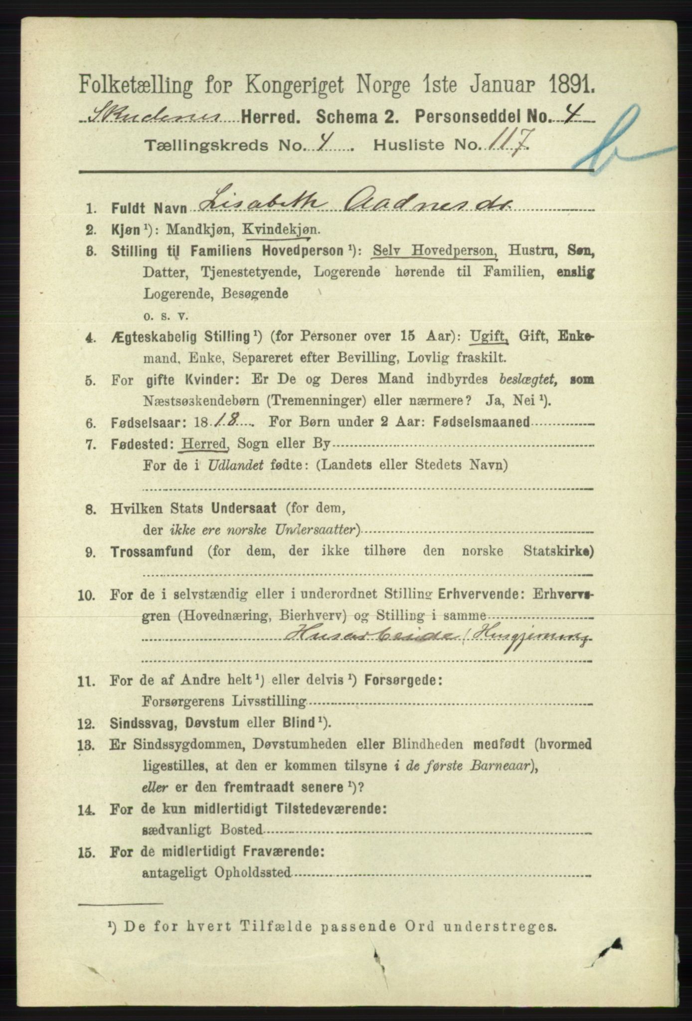 RA, 1891 census for 1150 Skudenes, 1891, p. 5163