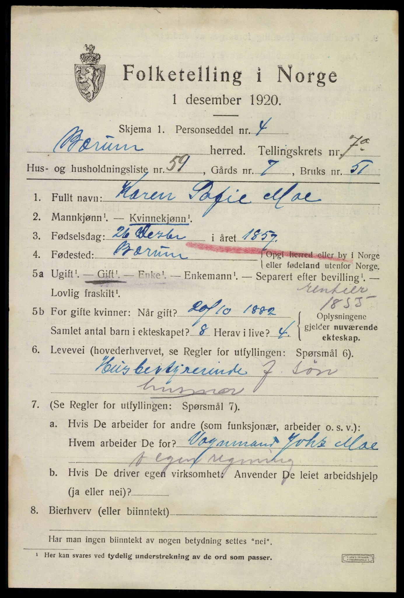 SAO, 1920 census for Bærum, 1920, p. 16842