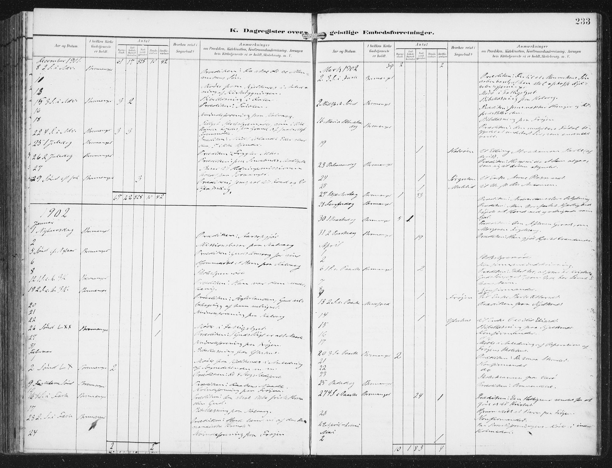 Bremanger sokneprestembete, SAB/A-82201/H/Haa/Haab/L0002: Parish register (official) no. B  2, 1896-1908, p. 233